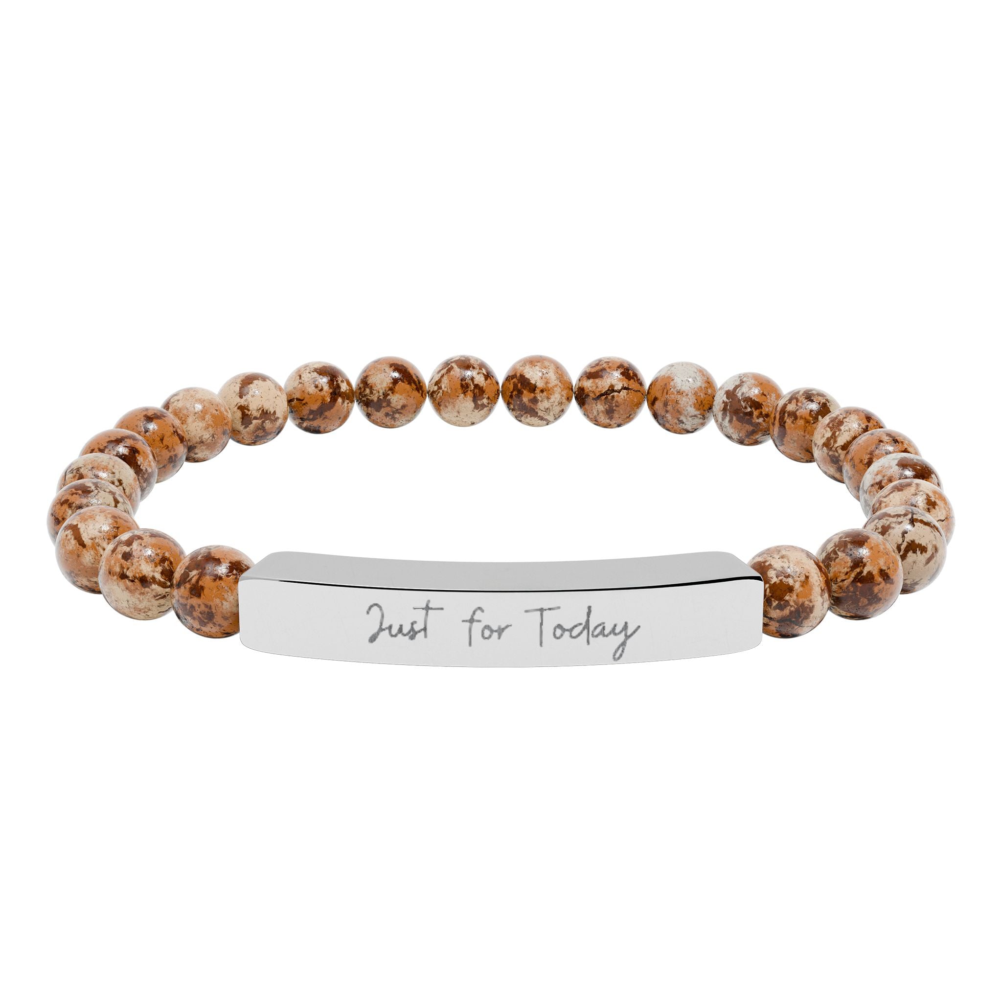Engraved Natural Stone Bar Bracelet — Stretch Beaded Personalized Jewelry ("Just for Today")