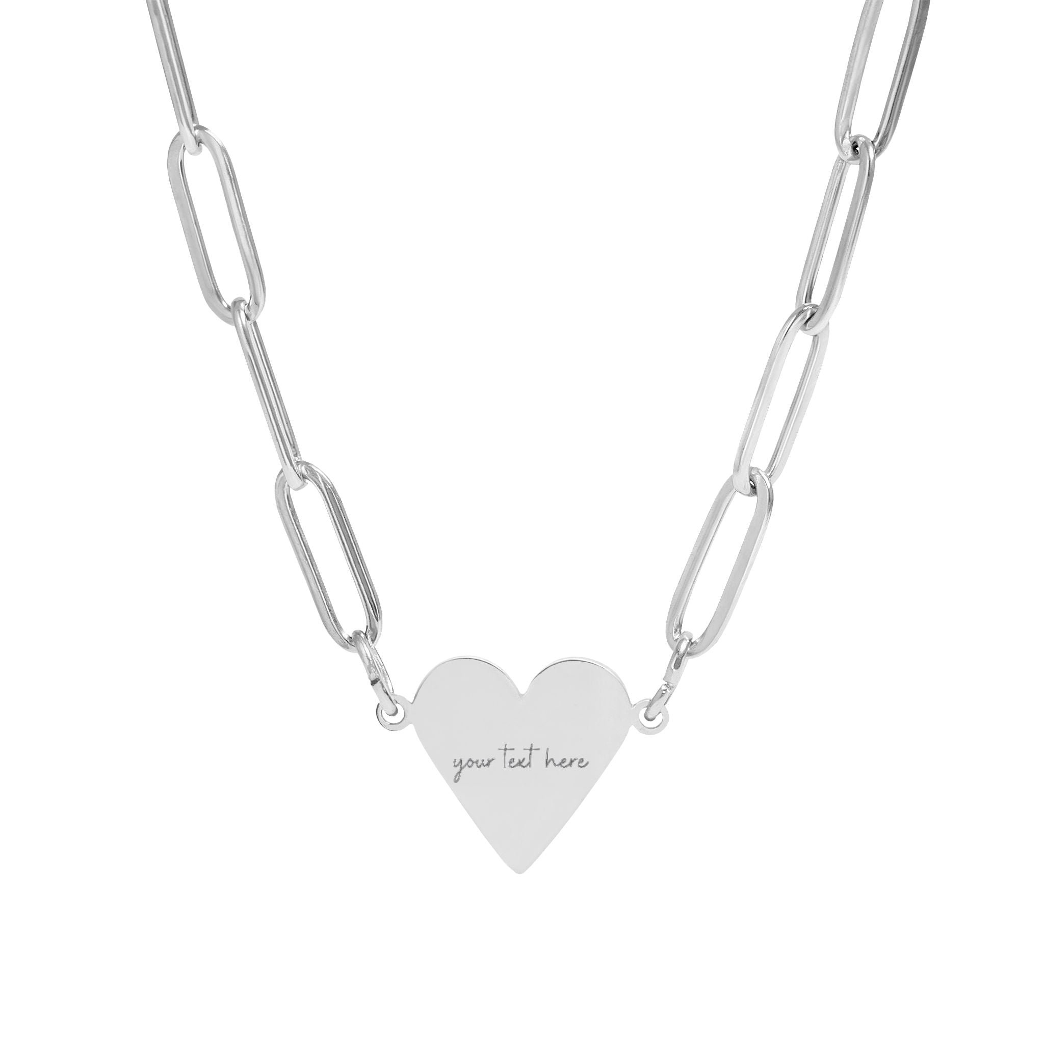 Customized Engraved Paperclip Heart Pendant Necklace (See matching bracelet)