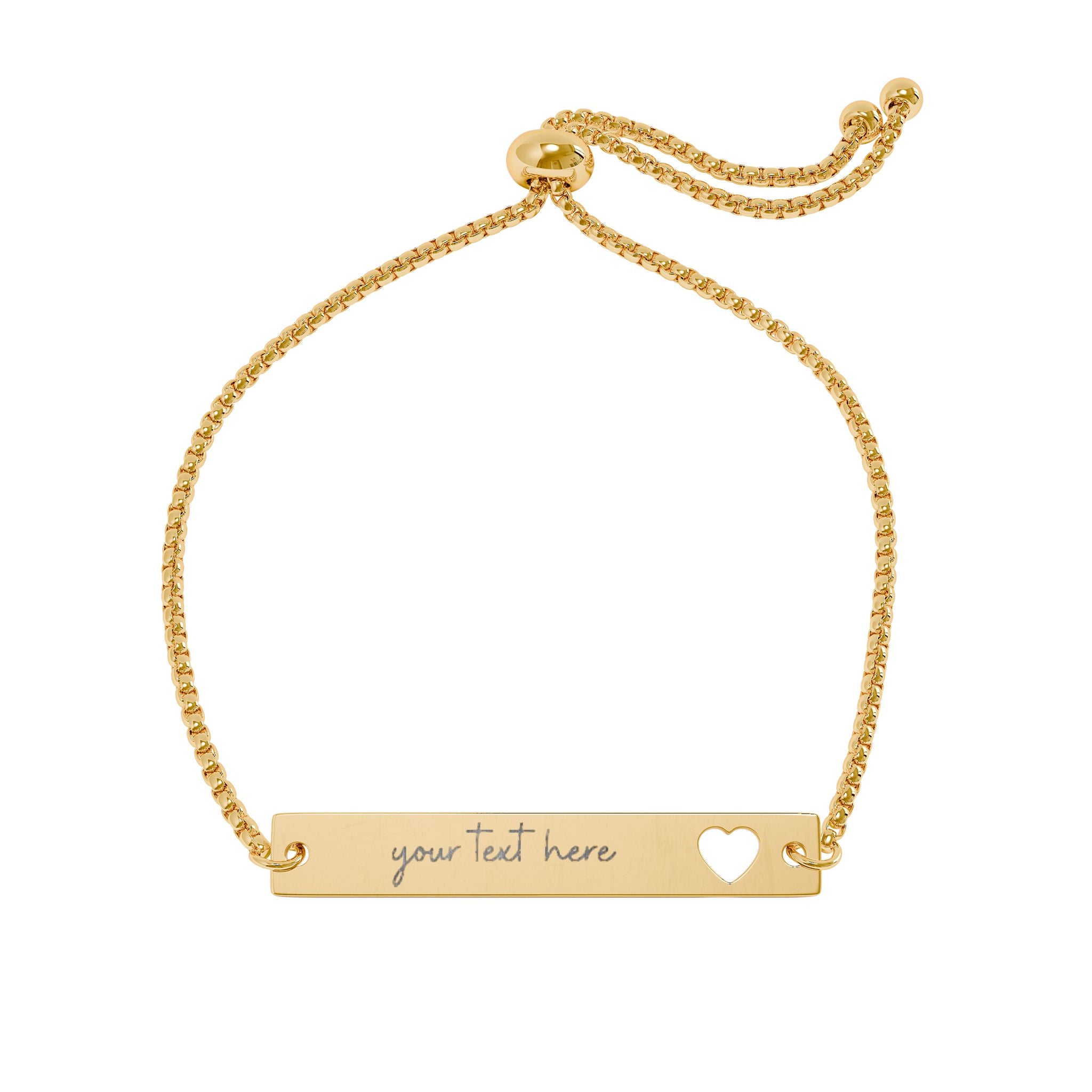 Engraved Heart Cutout Bar Bracelet — Adjustable Personalized (See Matching Necklace)