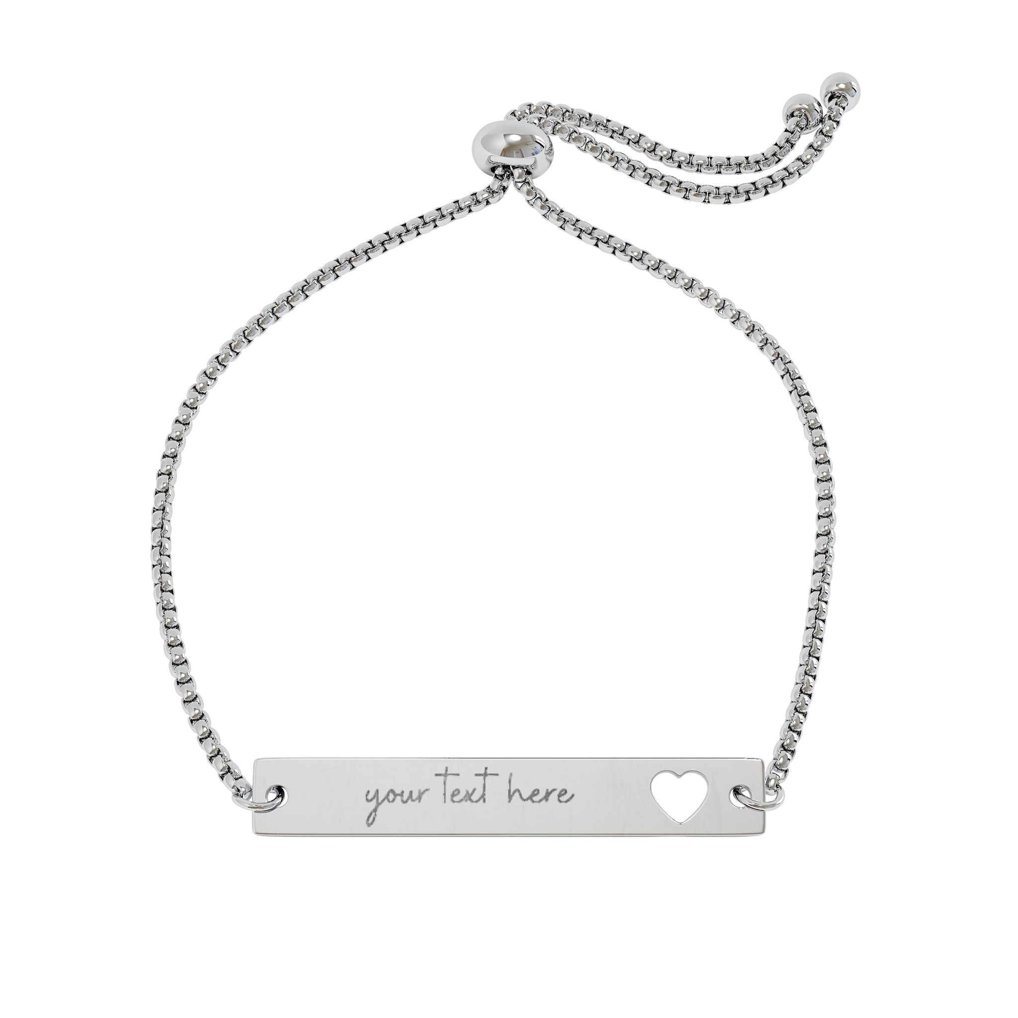Engraved Heart Cutout Bar Bracelet — Adjustable Personalized (See Matching Necklace)