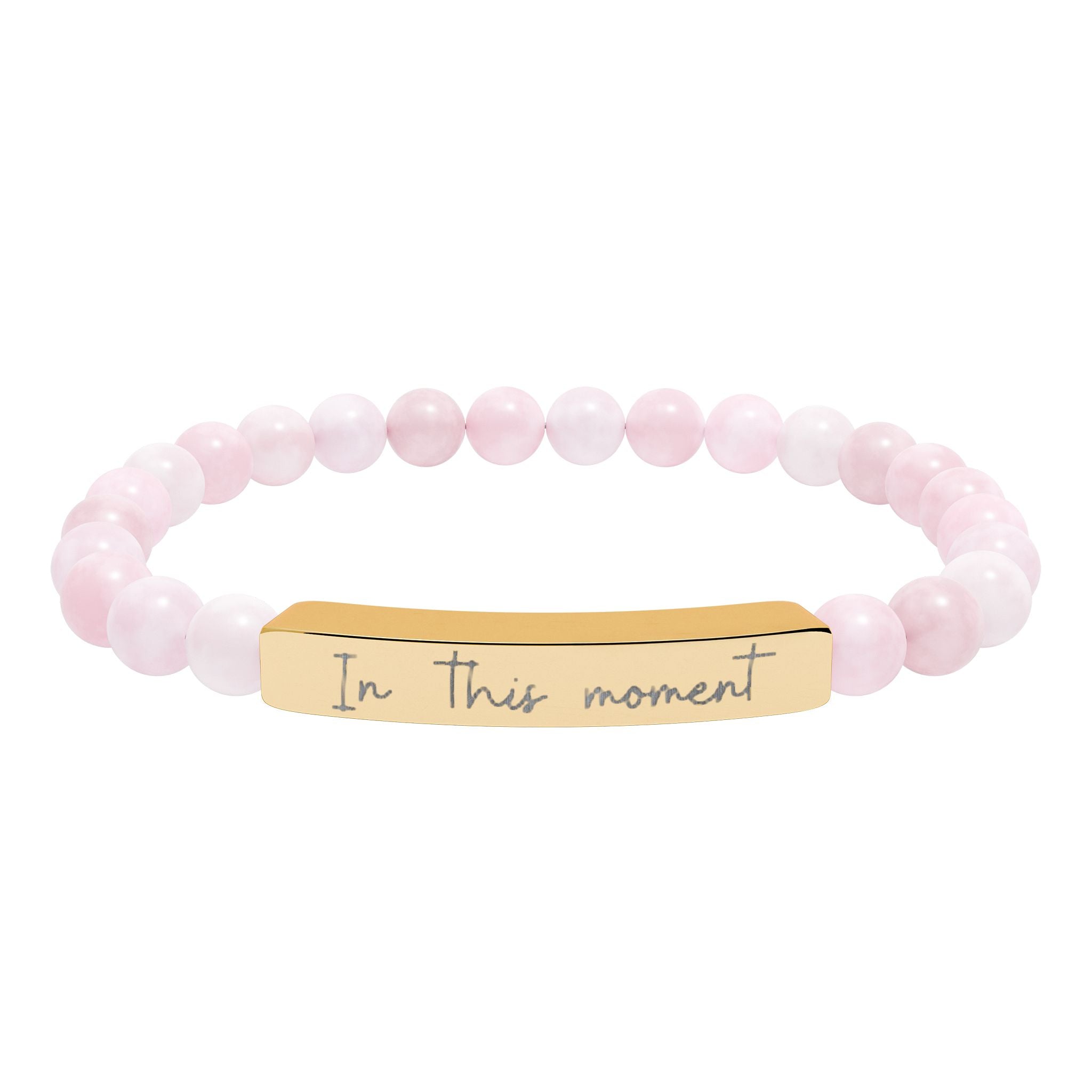Engraved Natural Stone Bar Bracelet — Stretch Beaded Personalized Jewelry ("In this moment")