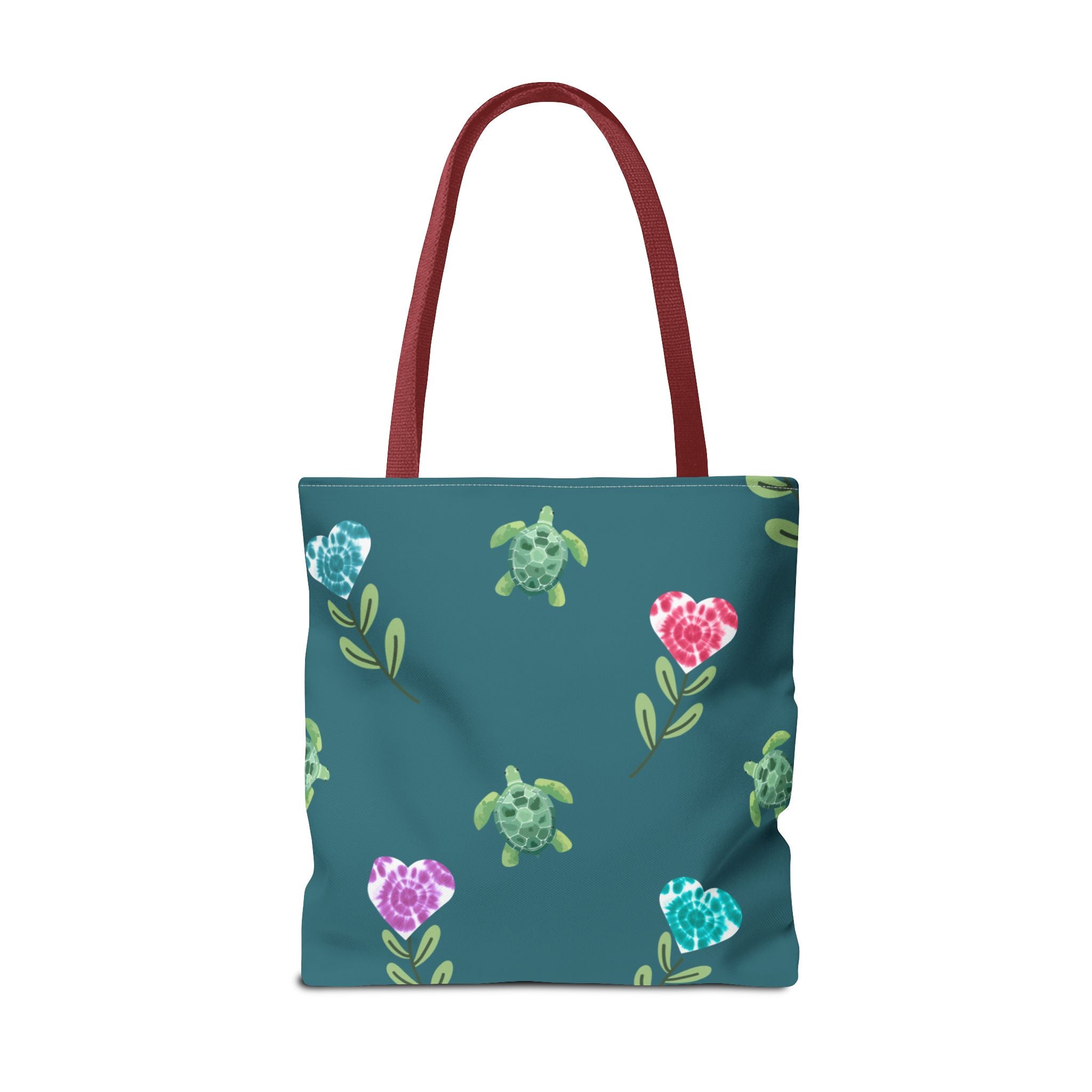 Dual Side Pink and Blue Turtles with Floral Tie Dye Hearts Tote Bag