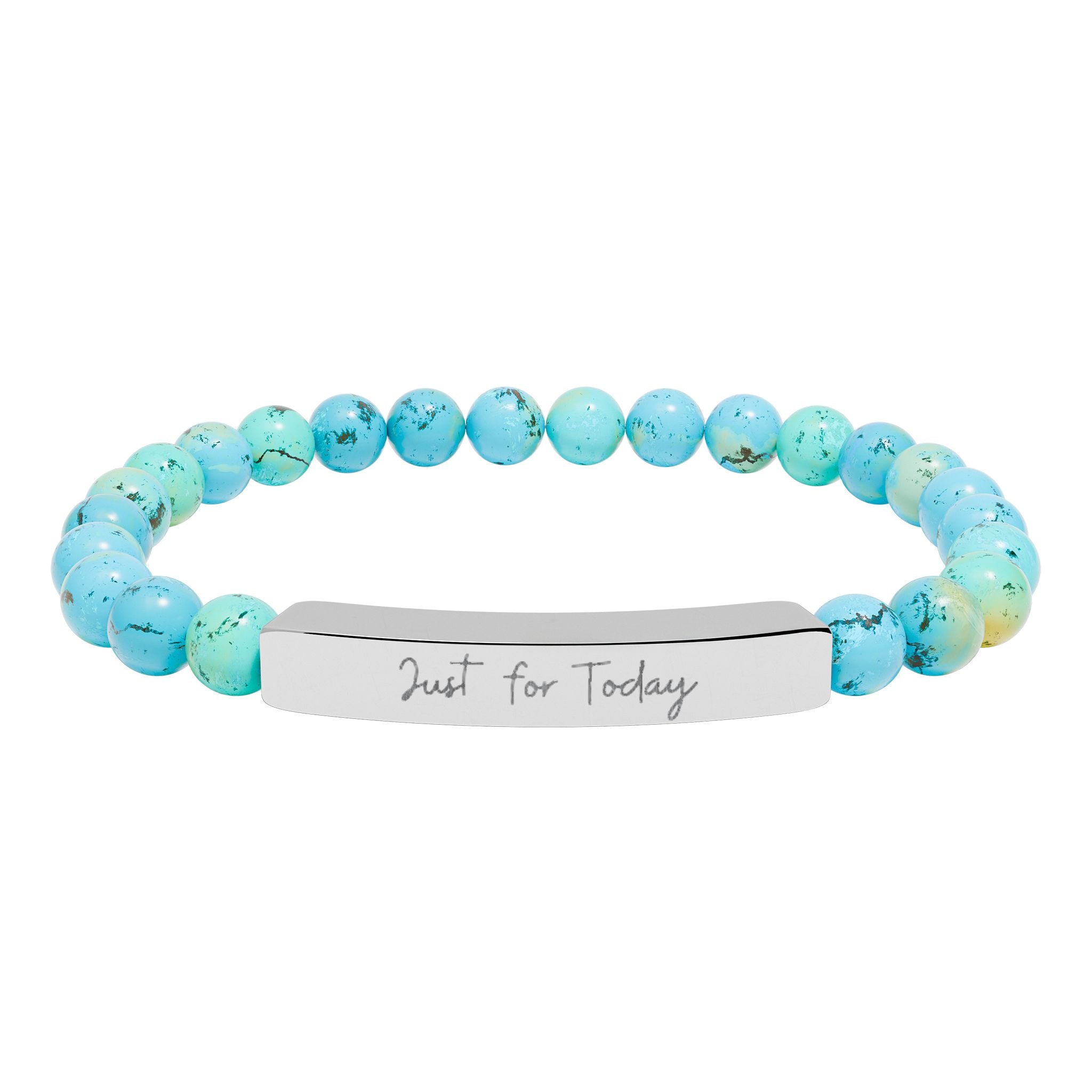 Engraved Natural Stone Bar Bracelet — Stretch Beaded Personalized Jewelry ("Just for Today")