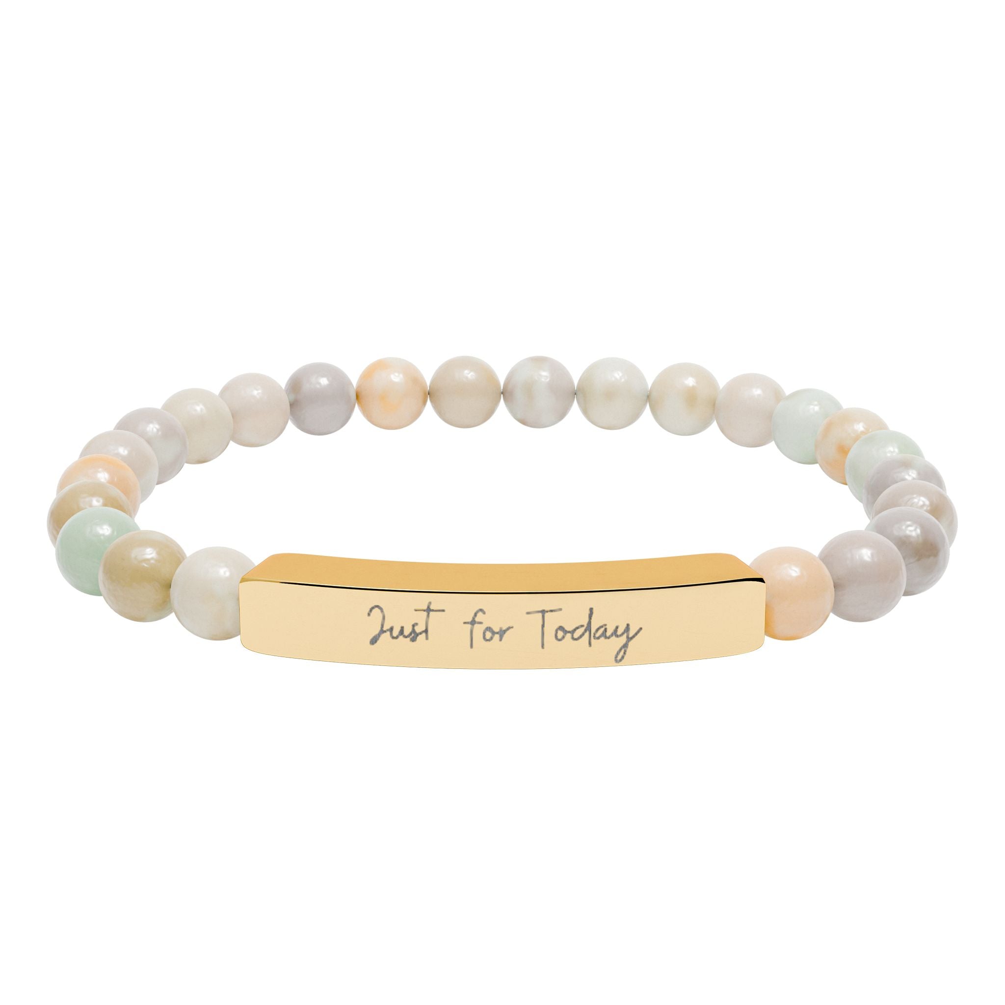 Engraved Natural Stone Bar Bracelet — Stretch Beaded Personalized Jewelry ("Just for Today")