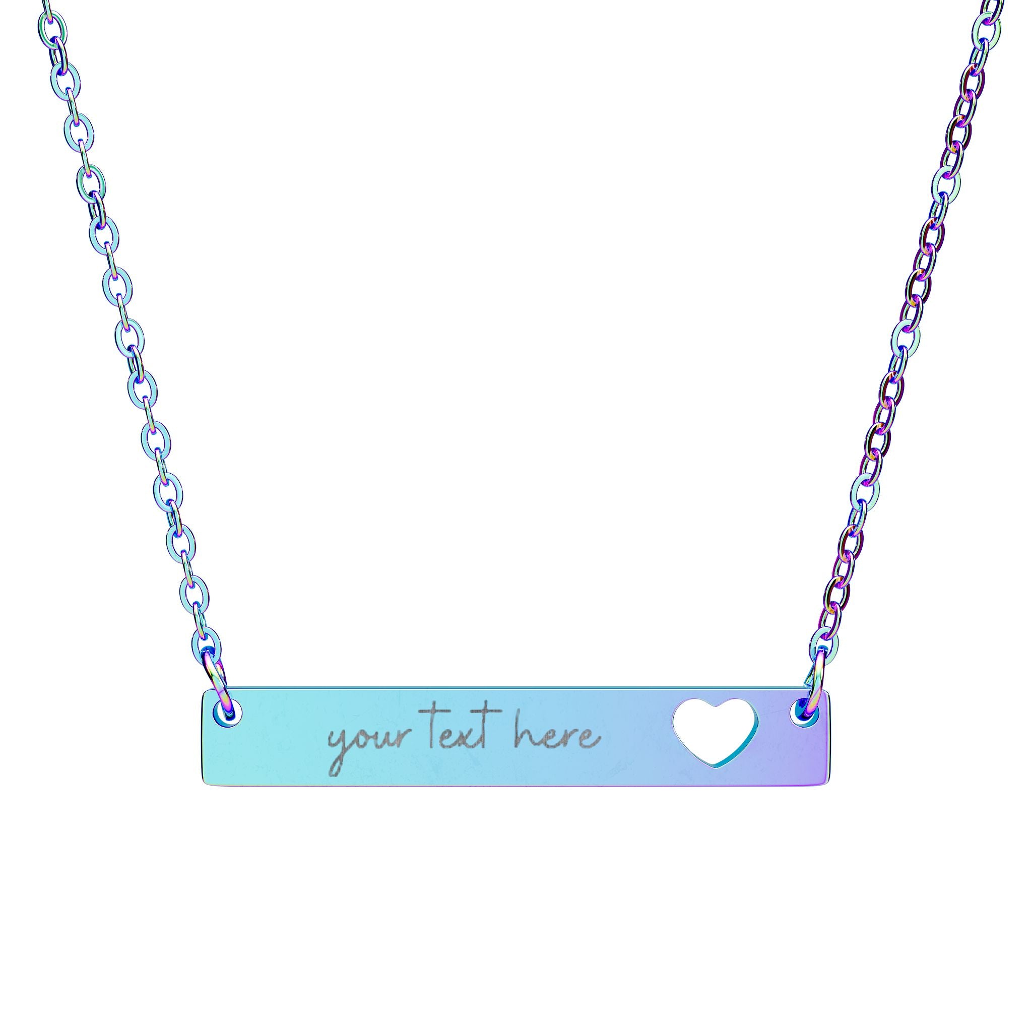 Customized Engraved Horizontal Pendant Cutout Heart Bar Necklace