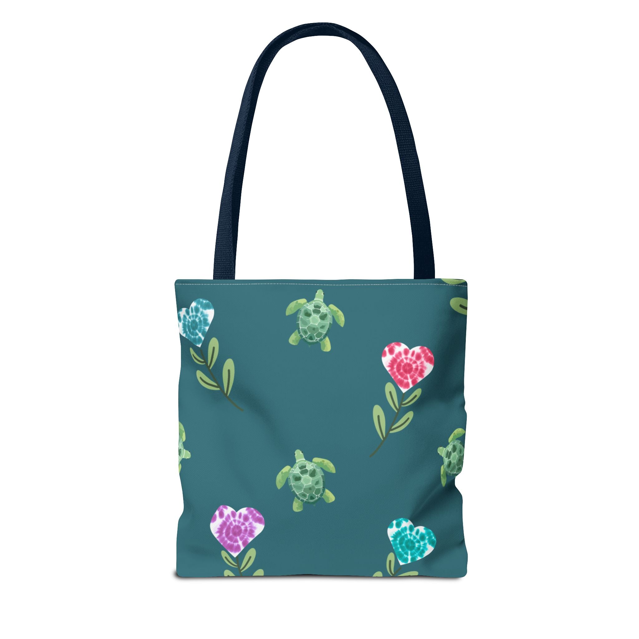 Dual Side Pink and Blue Turtles with Floral Tie Dye Hearts Tote Bag