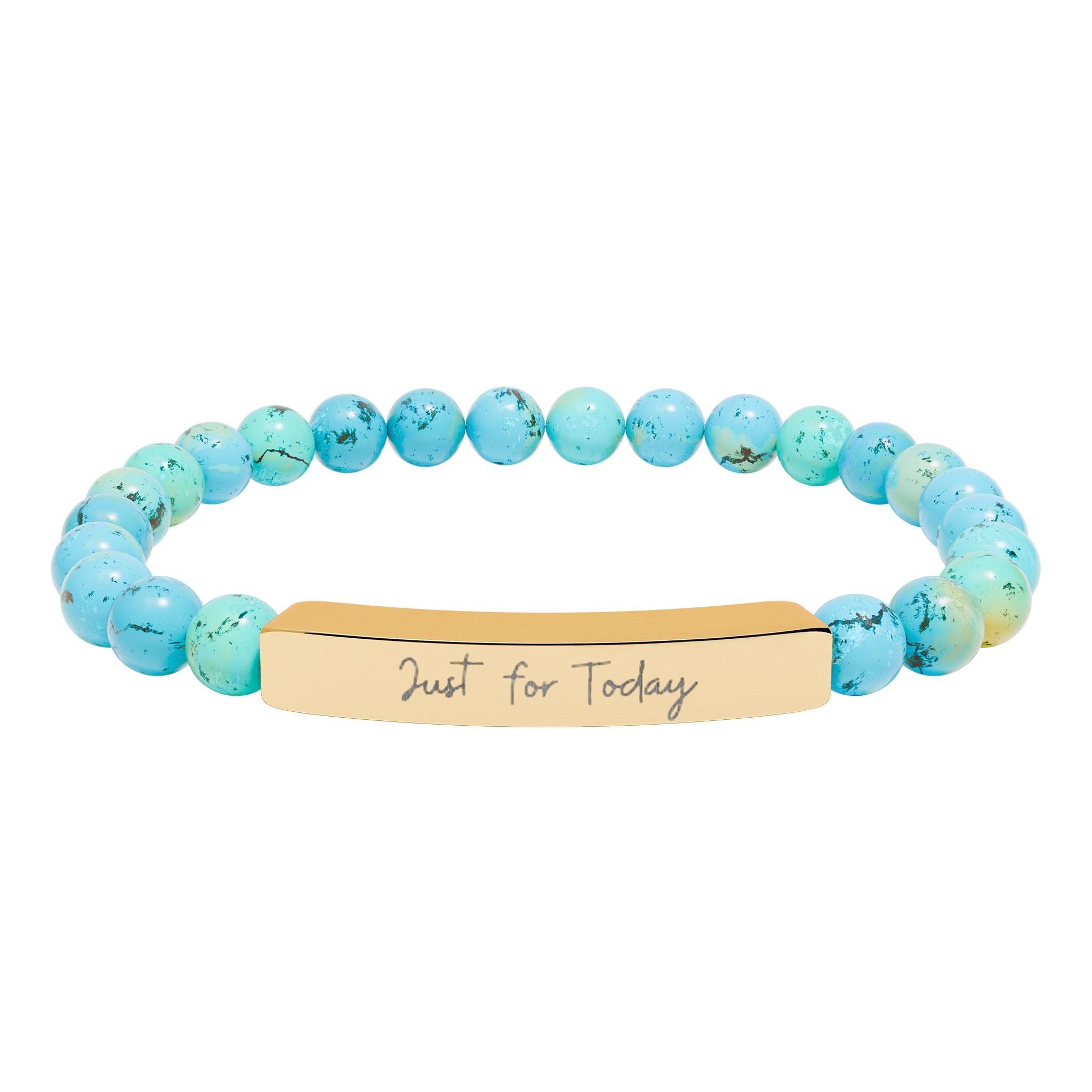 Engraved Natural Stone Bar Bracelet — Stretch Beaded Personalized Jewelry ("Just for Today")