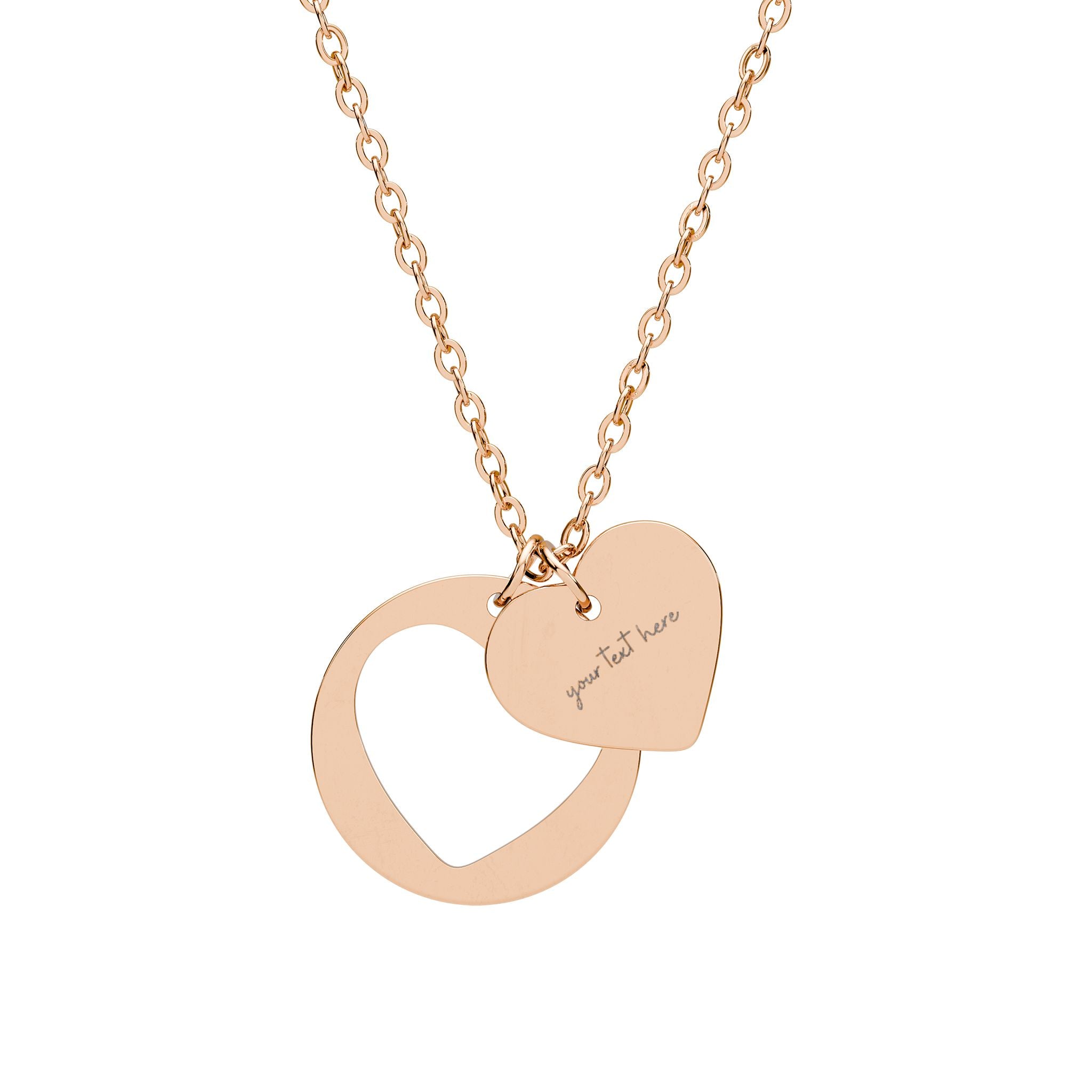 Customized Engraved 2 Piece Heart Charm Cutout Necklace
