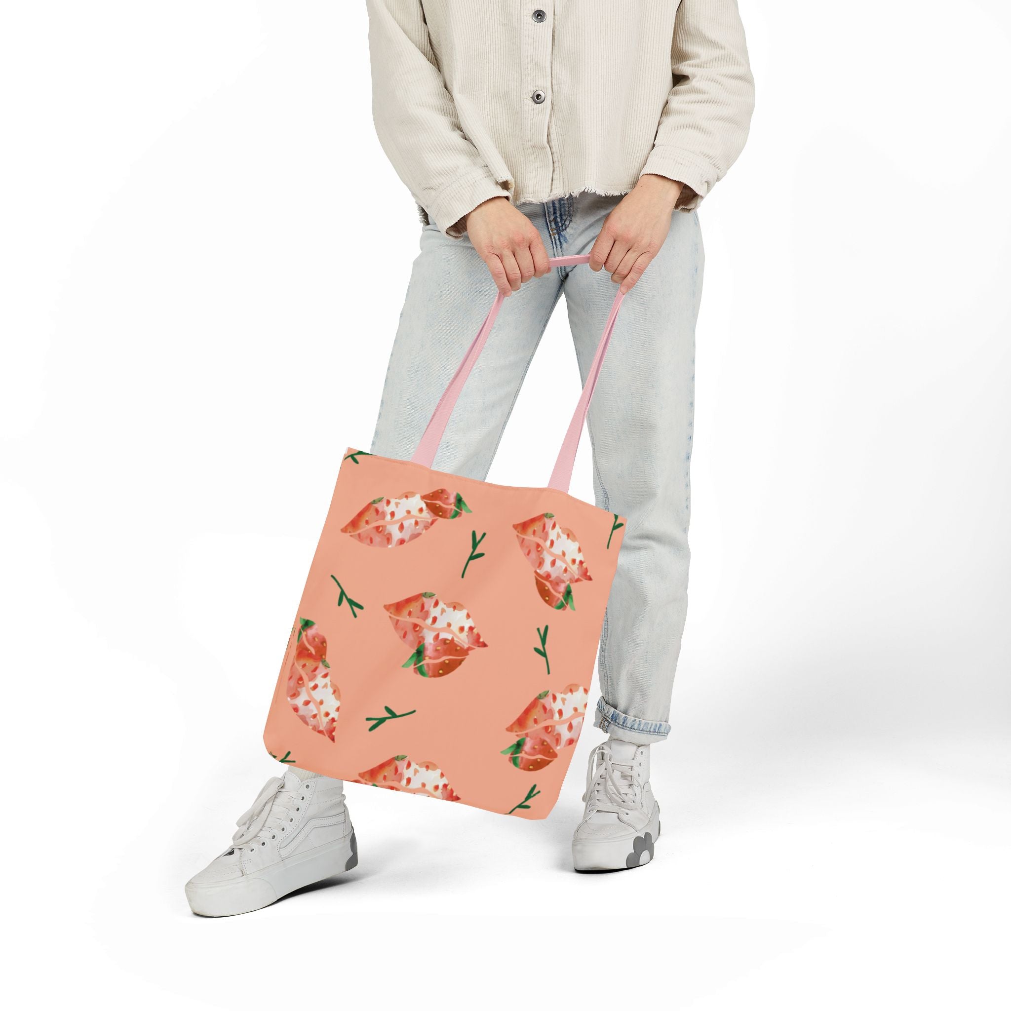Fun Summer Strawberry Lips Canvas Tote Bag (See Matching Hat)