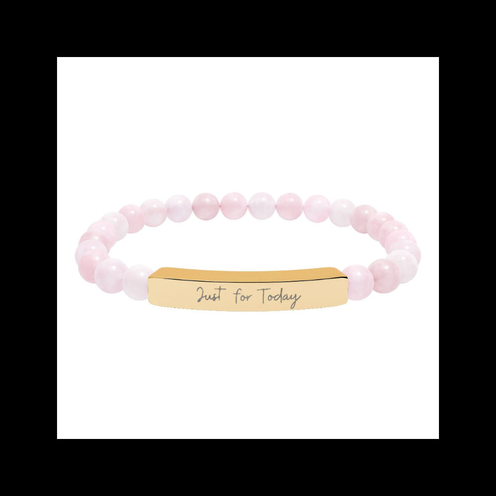 Engraved Natural Stone Bar Bracelet — Stretch Beaded Personalized Jewelry ("Just for Today")