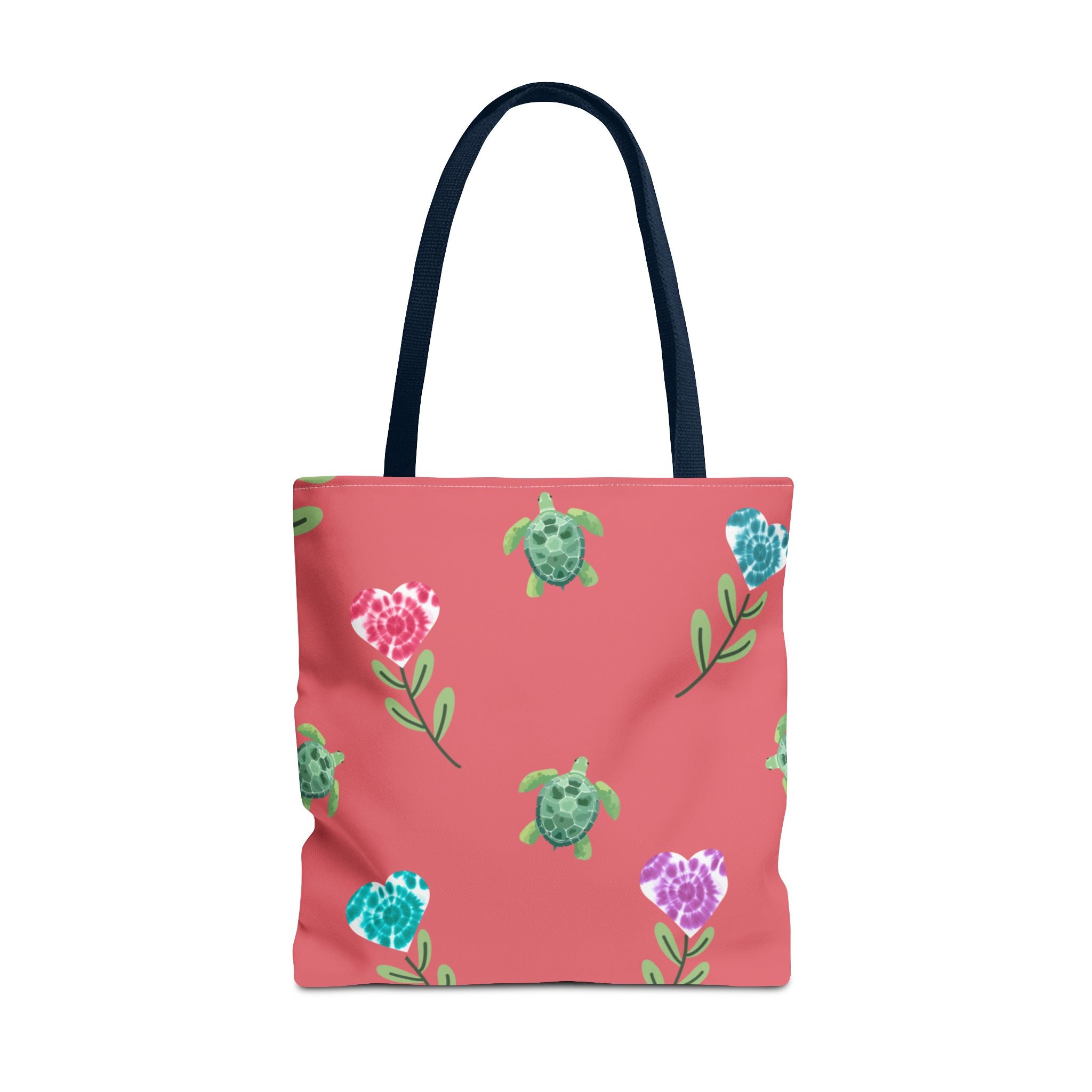 Dual Side Pink and Blue Turtles with Floral Tie Dye Hearts Tote Bag