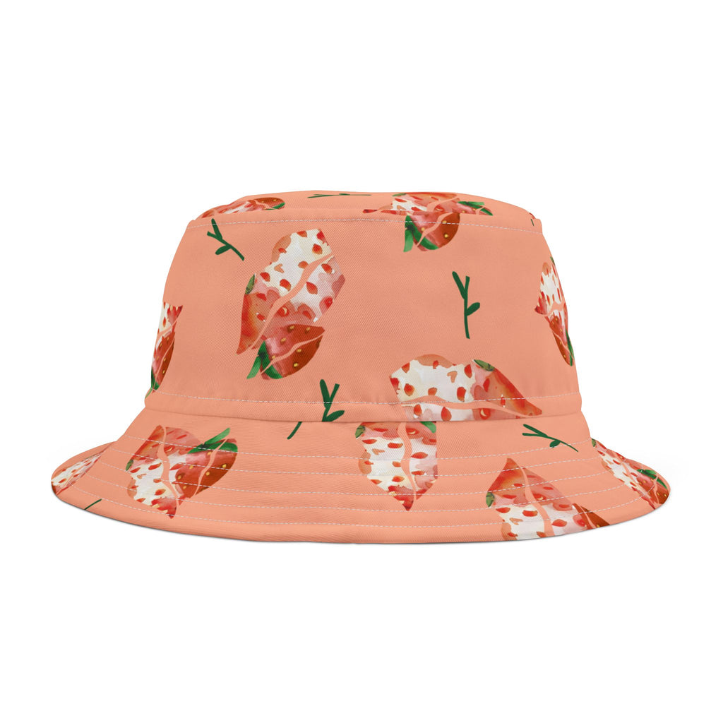 Fun Original Art Strawberry Lips Summer Bucket Hat (See Matching Bag)
