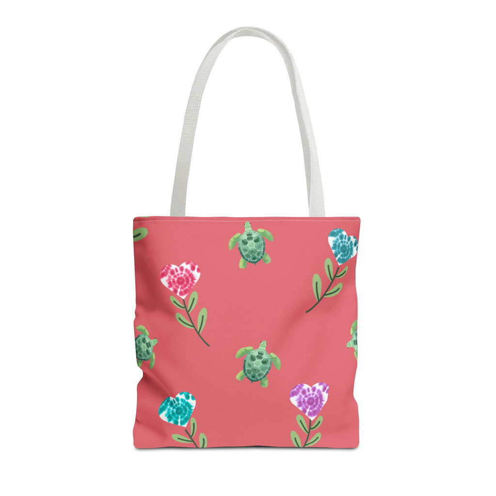 Dual Side Pink and Blue Turtles with Floral Tie Dye Hearts Tote Bag