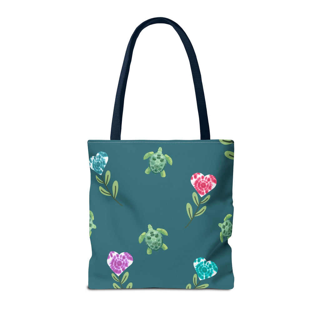 Dual Side Pink and Blue Turtles with Floral Tie Dye Hearts Tote Bag