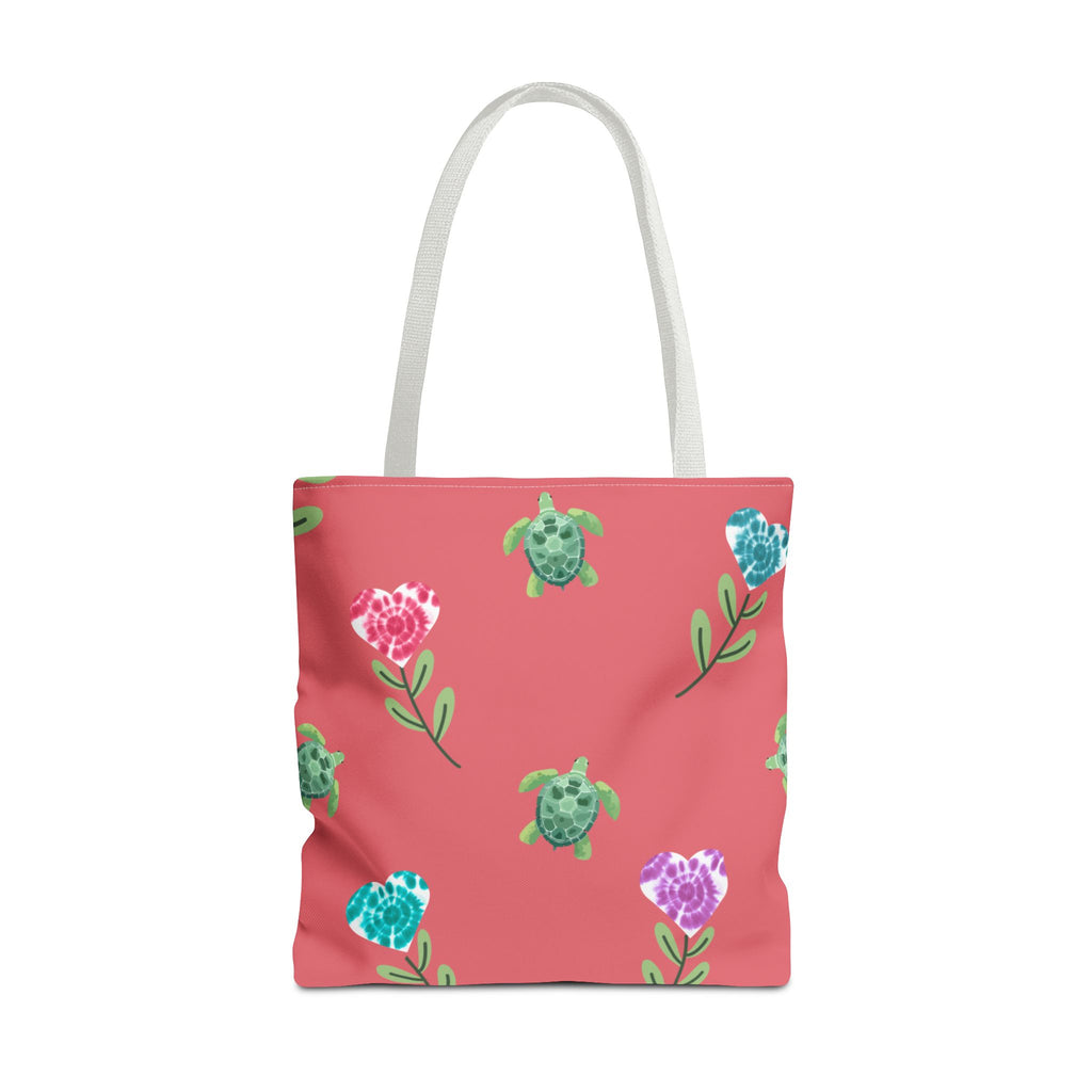 Dual Side Pink and Blue Turtles with Floral Tie Dye Hearts Tote Bag