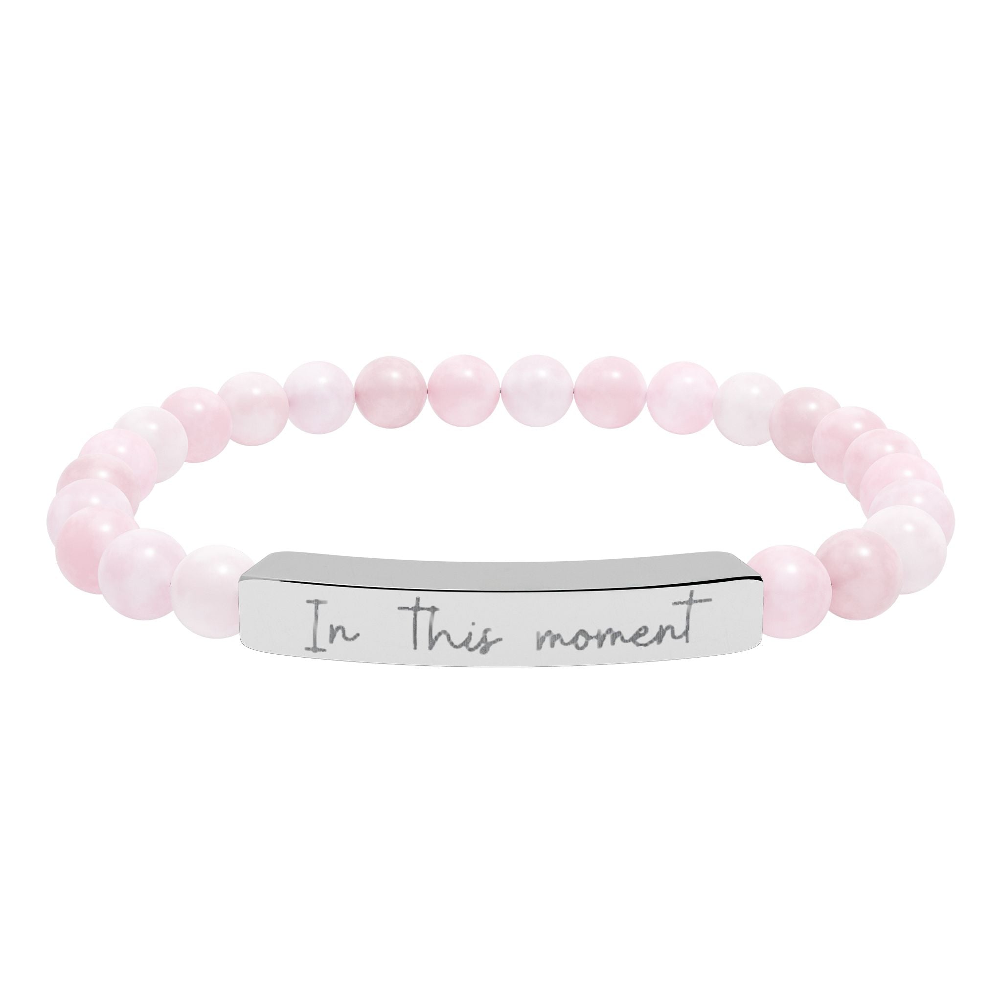 Engraved Natural Stone Bar Bracelet — Stretch Beaded Personalized Jewelry ("In this moment")