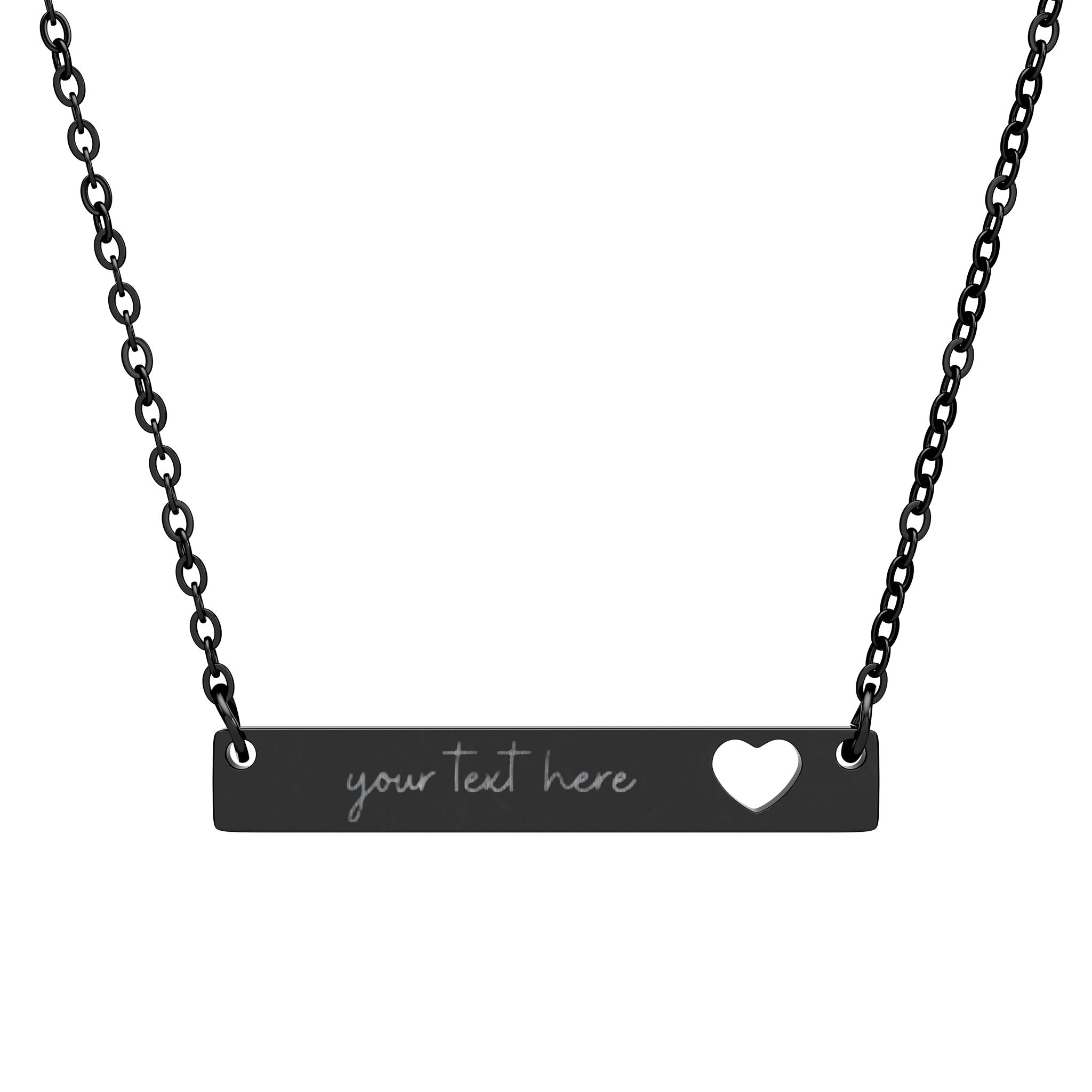 Customized Engraved Horizontal Pendant Cutout Heart Bar Necklace
