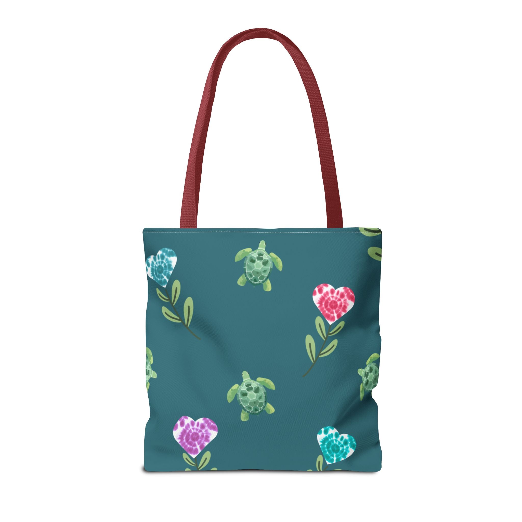 Dual Side Pink and Blue Turtles with Floral Tie Dye Hearts Tote Bag