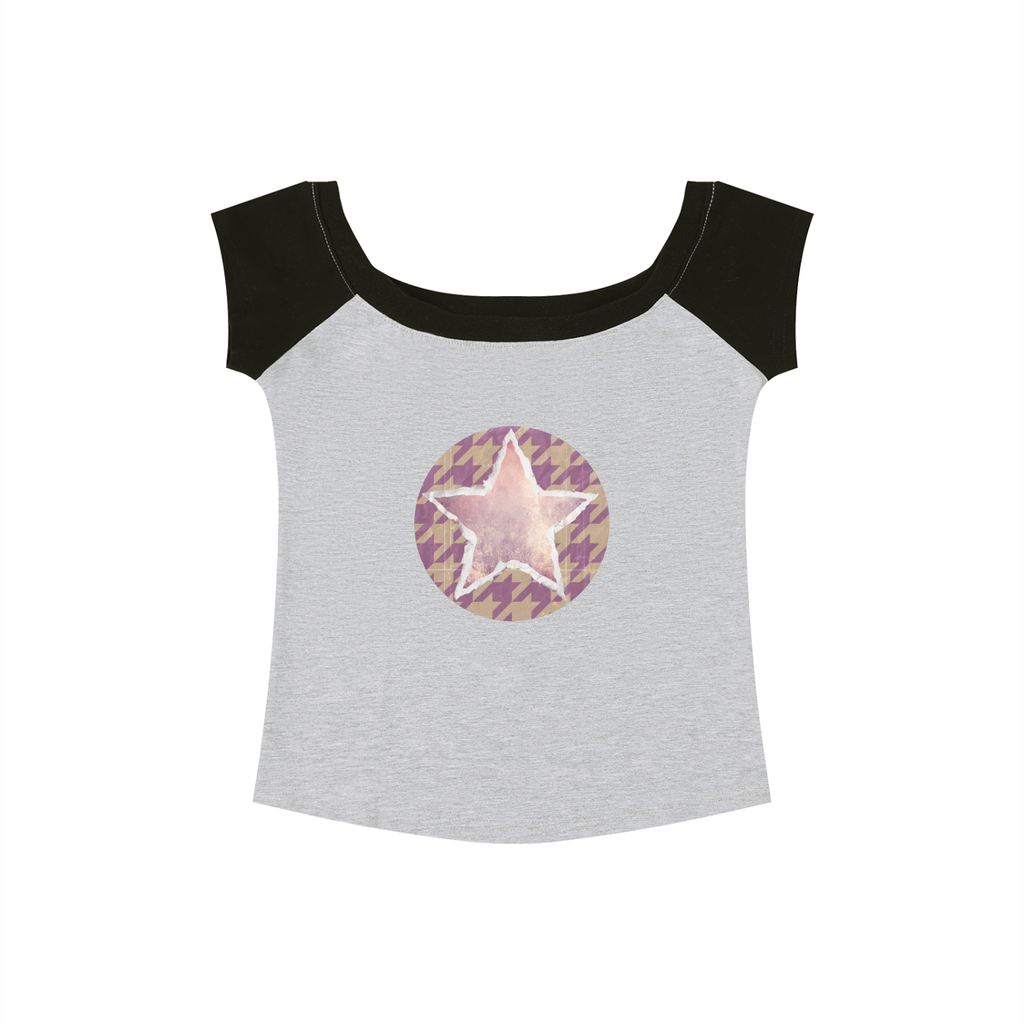Women's Star on Houndstooth Color Block Raglan Baby T-Shirt