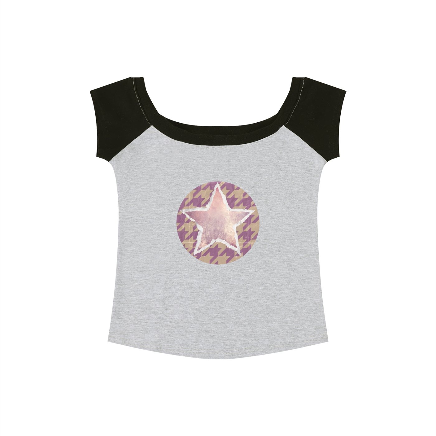 Women's Star on Houndstooth Color Block Raglan Baby T-Shirt