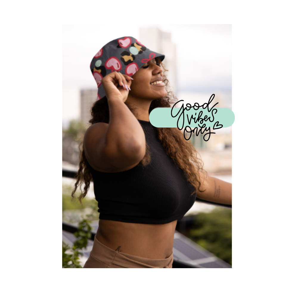 Cherry Hearts With Leopard Bucket Hat — Cute Retro Pattern Sun Hat (See Matching Bag)