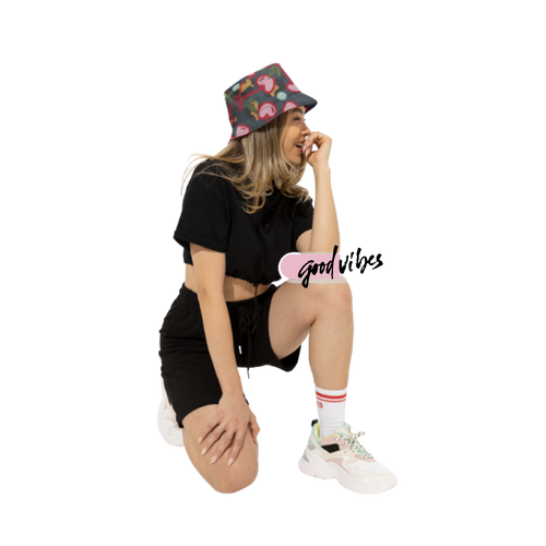 Cherry Hearts With Leopard Bucket Hat — Cute Retro Pattern Sun Hat (See Matching Bag)