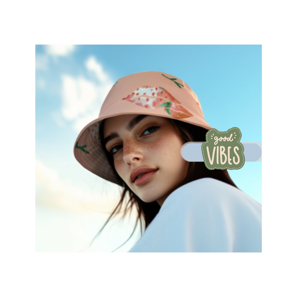 Fun Original Art Strawberry Lips Summer Bucket Hat (See Matching Bag)