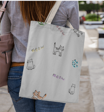 Cute "Meow" Cat Doodle Tote Bag for Cat Mom's and Pet Lovers