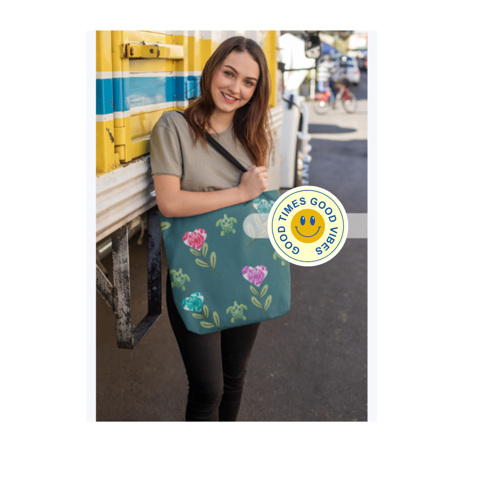 Dual Side Pink and Blue Turtles with Floral Tie Dye Hearts Tote Bag
