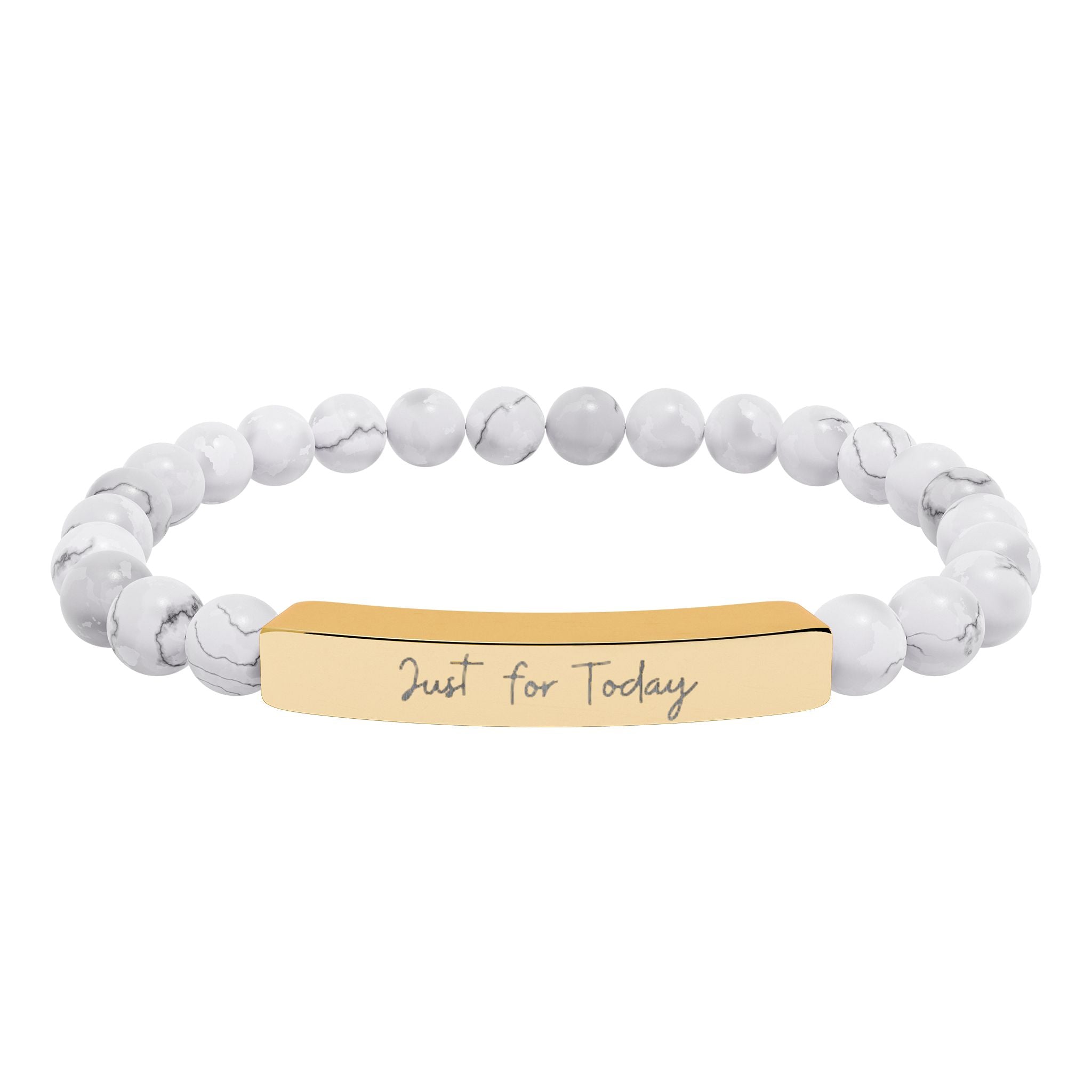Engraved Natural Stone Bar Bracelet — Stretch Beaded Personalized Jewelry ("Just for Today")