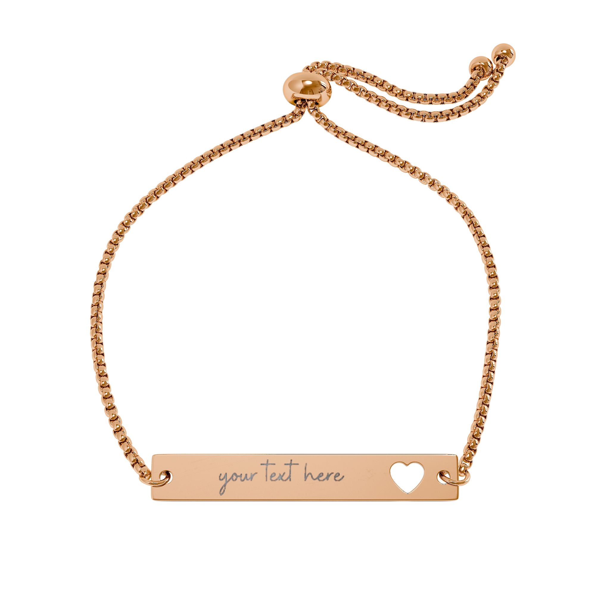 Engraved Heart Cutout Bar Bracelet — Adjustable Personalized (See Matching Necklace)