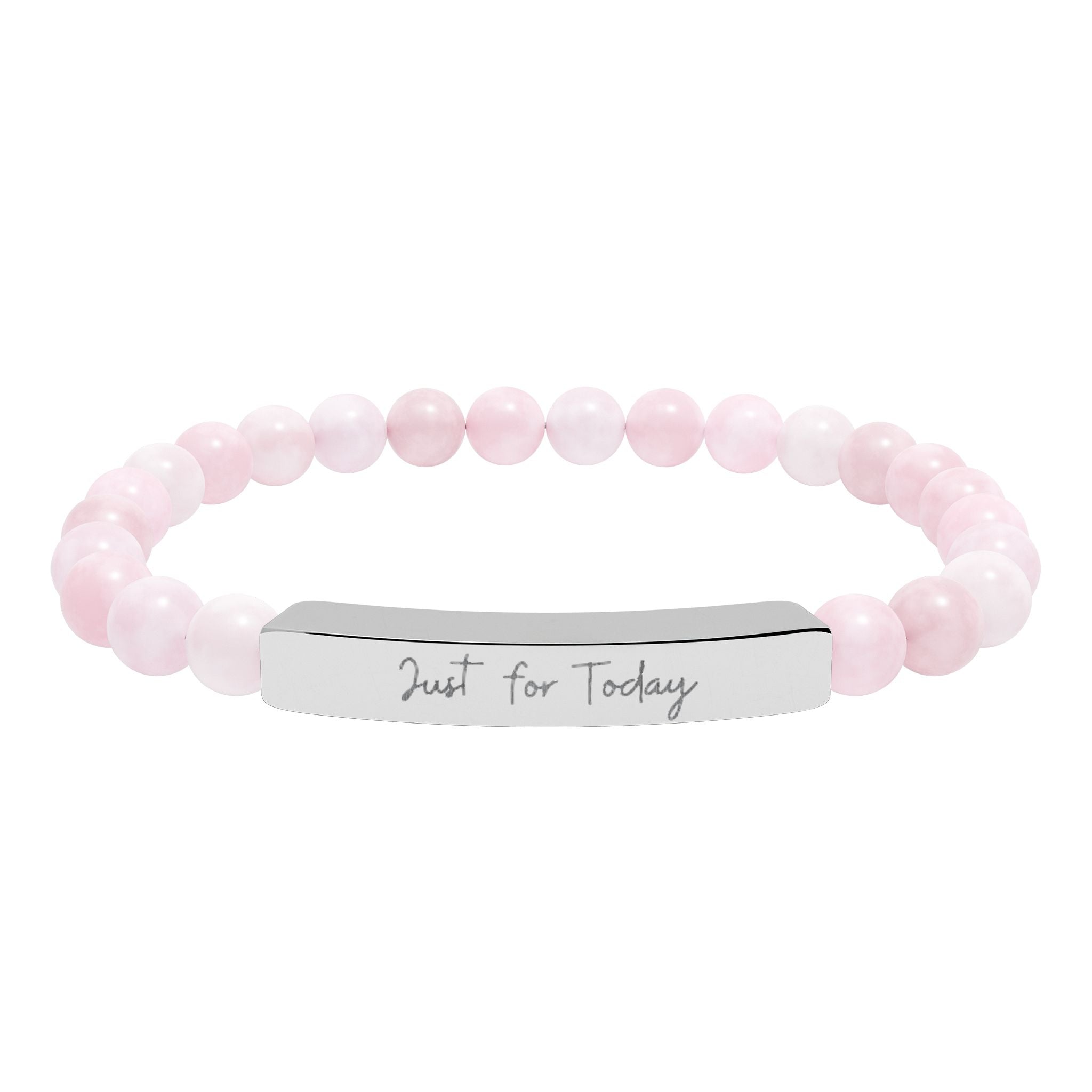 Engraved Natural Stone Bar Bracelet — Stretch Beaded Personalized Jewelry ("Just for Today")