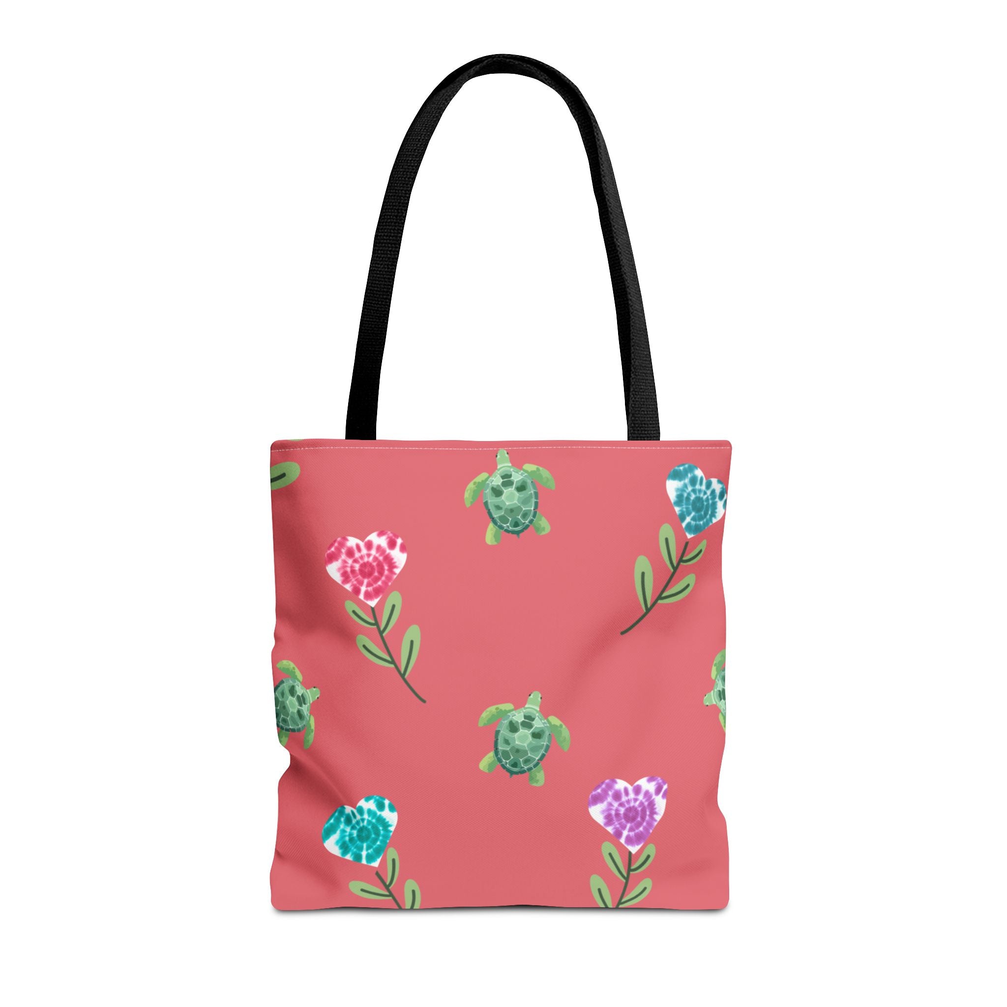 Dual Side Pink and Blue Turtles with Floral Tie Dye Hearts Tote Bag