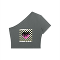 Women's Punk Heart on Checker One-Shoulder Crop T-Shirt