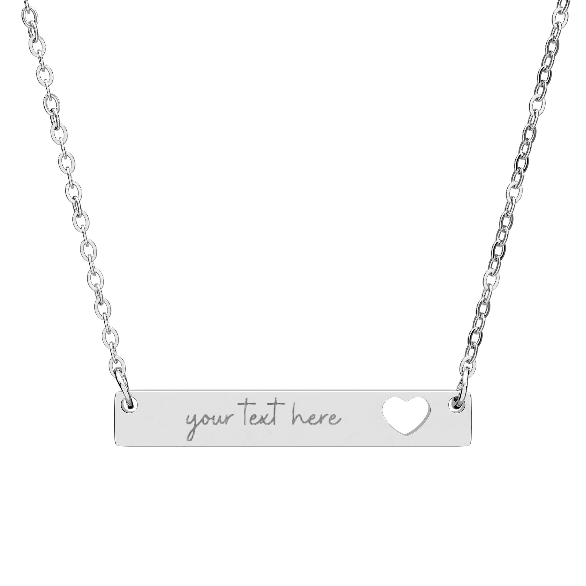 Customized Engraved Horizontal Pendant Cutout Heart Bar Necklace