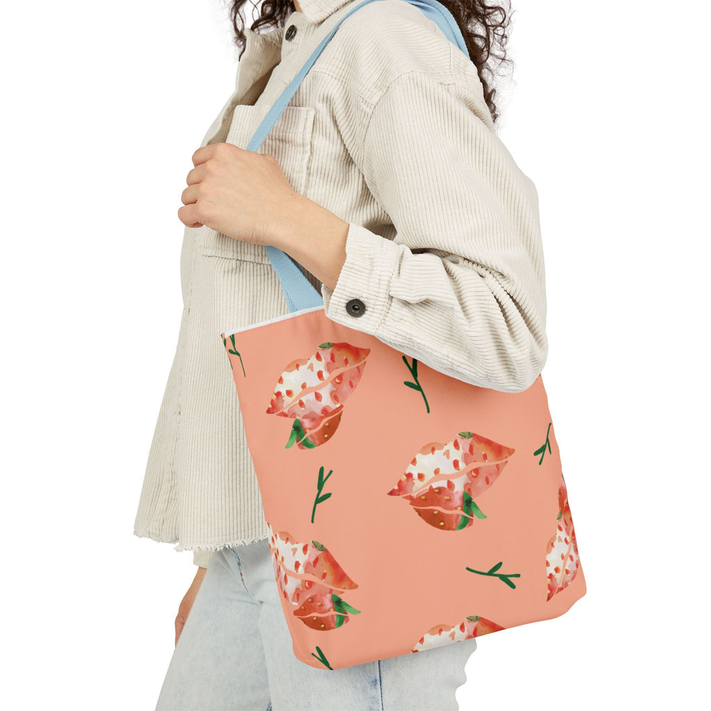 Fun Summer Strawberry Lips Canvas Tote Bag (See Matching Hat)