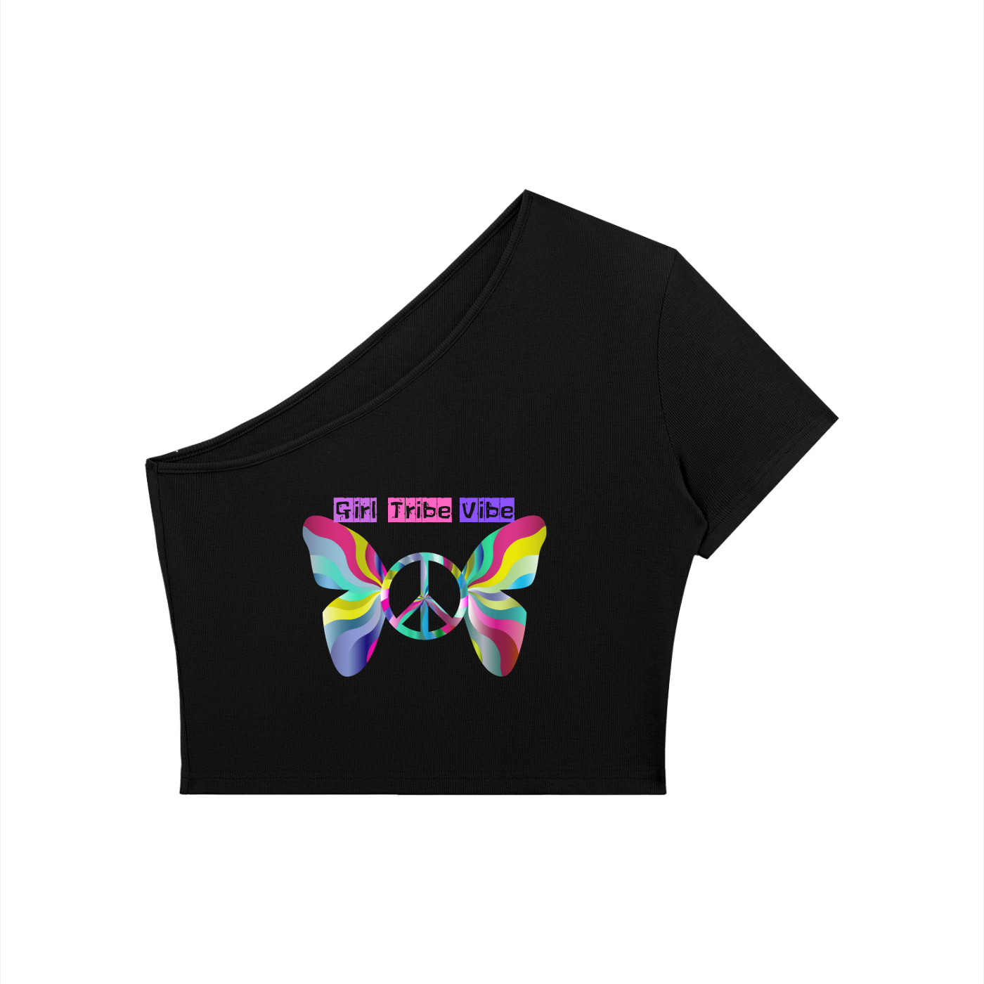 Women's "Girl Tribe Vibe" One-Shoulder Crop T-Shirt