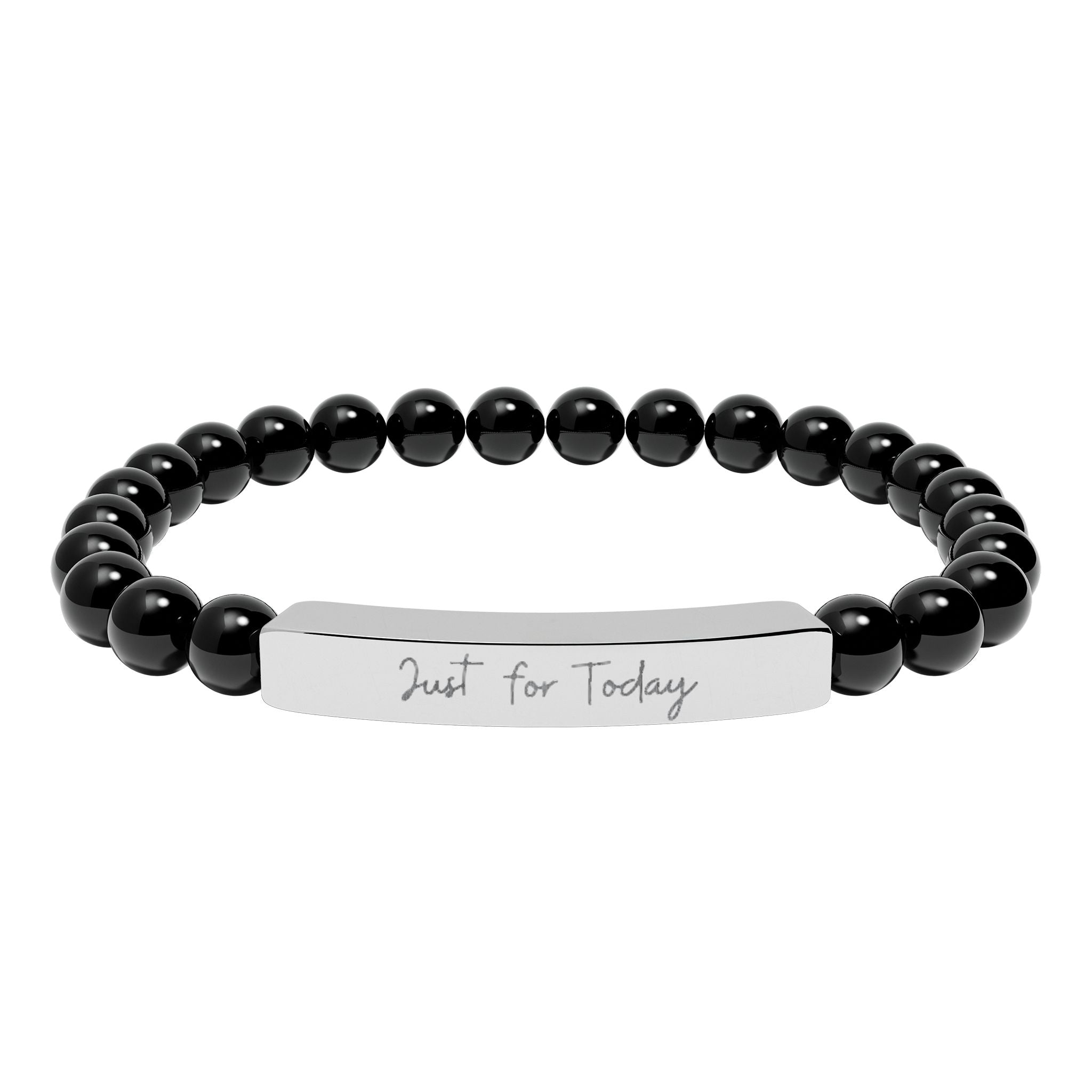 Engraved Natural Stone Bar Bracelet — Stretch Beaded Personalized Jewelry ("Just for Today")