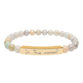 Engraved Natural Stone Bar Bracelet — Stretch Beaded Personalized Jewelry ("In this moment")