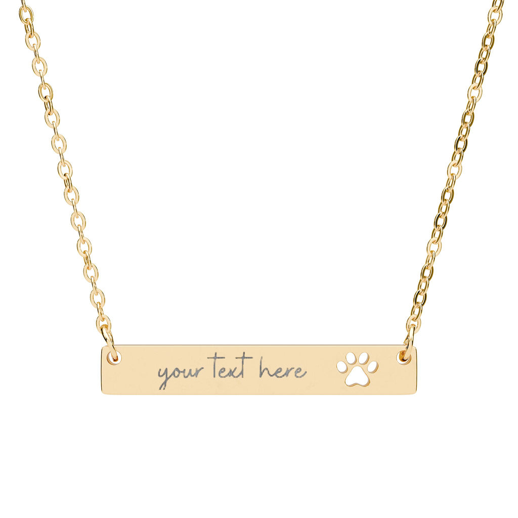 Customized Engraved Pet Paw Pendant Bar Necklace