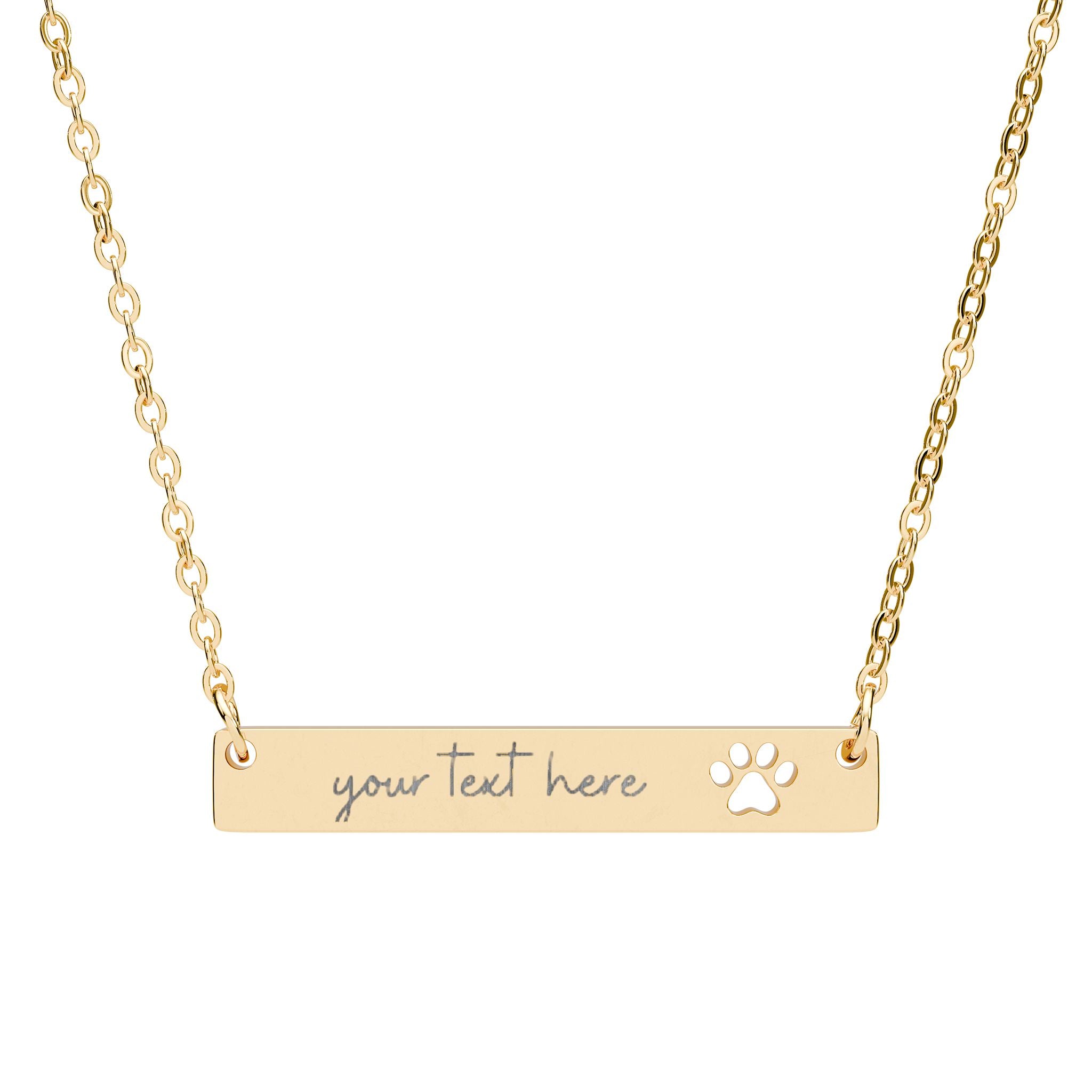 Customized Engraved Pet Paw Pendant Bar Necklace