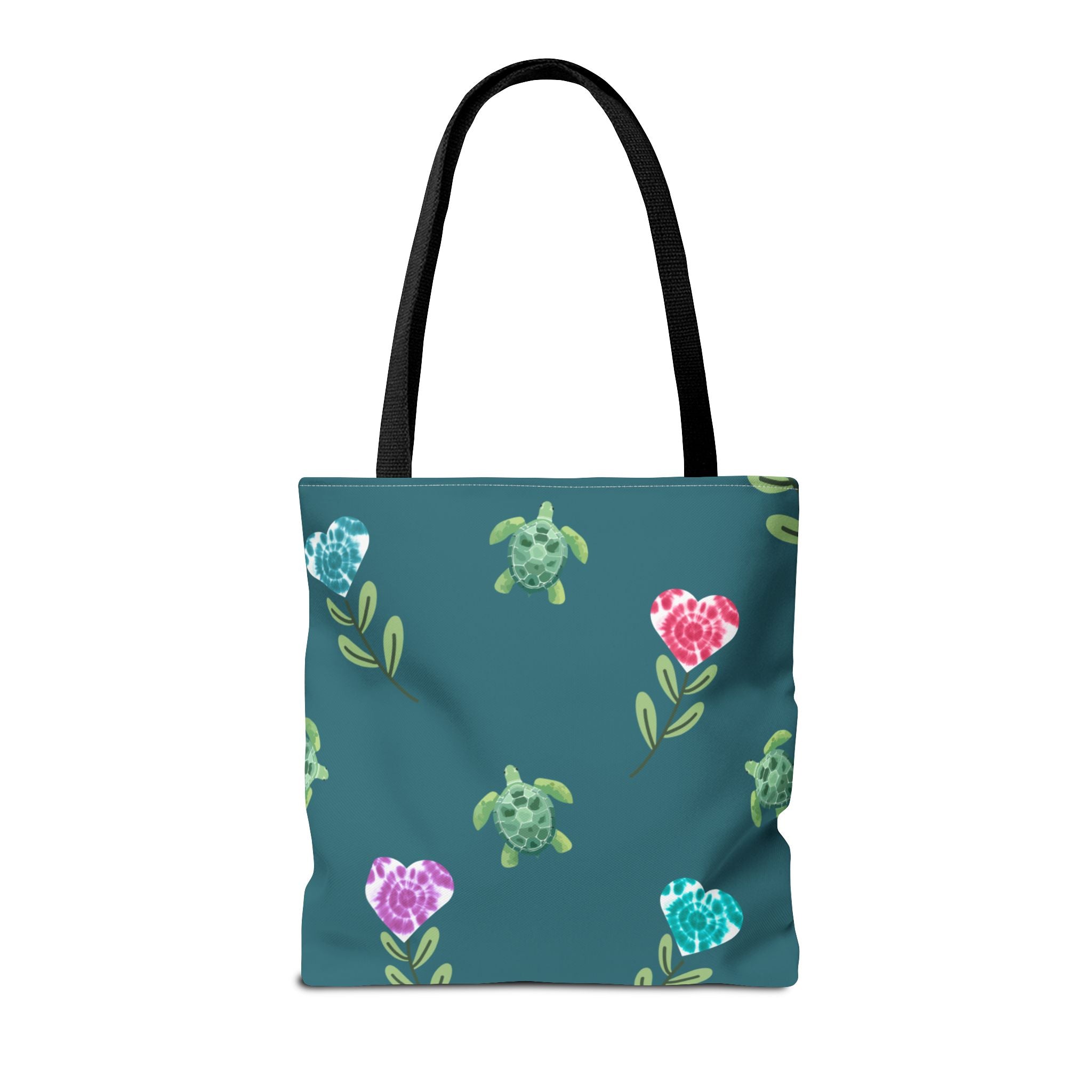 Dual Side Pink and Blue Turtles with Floral Tie Dye Hearts Tote Bag