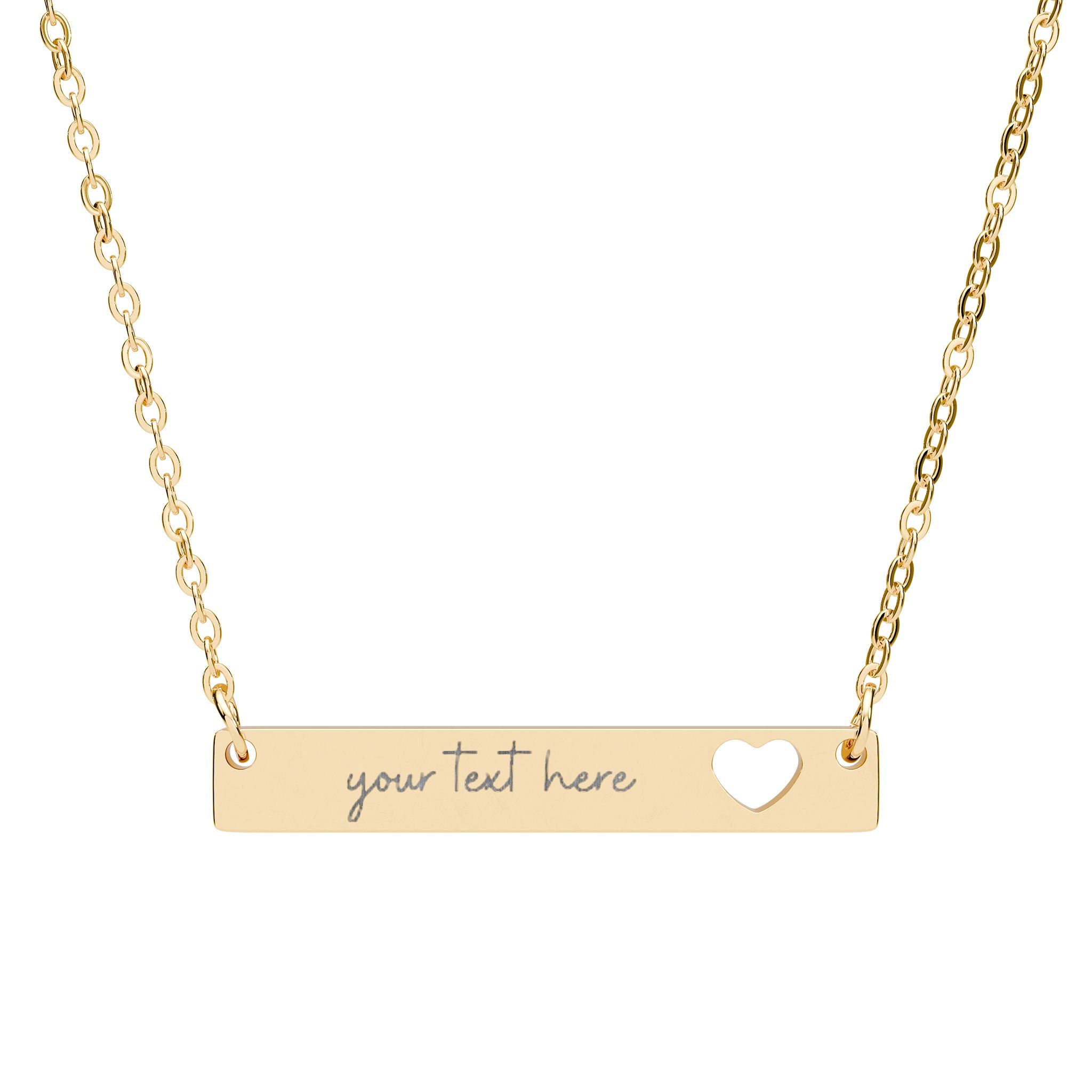 Customized Engraved Horizontal Pendant Cutout Heart Bar Necklace