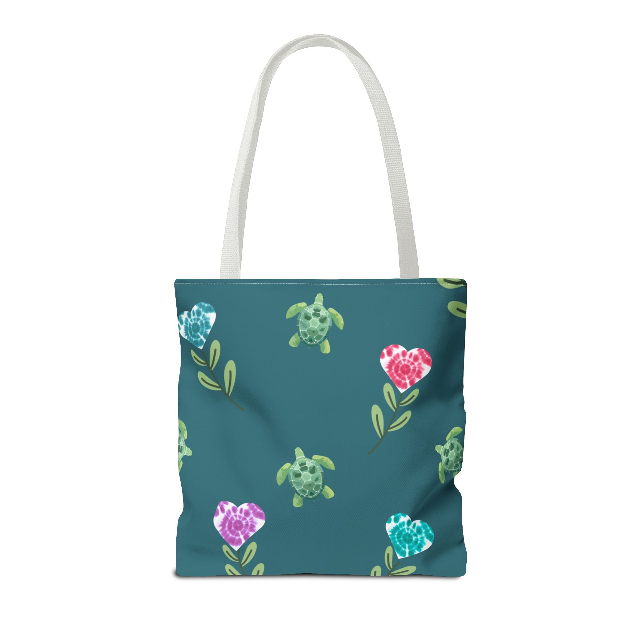 Dual Side Pink and Blue Turtles with Floral Tie Dye Hearts Tote Bag