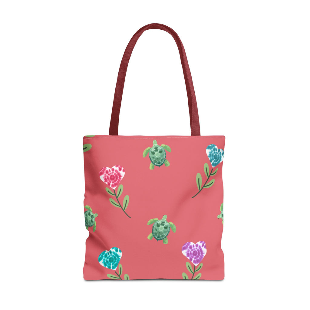 Dual Side Pink and Blue Turtles with Floral Tie Dye Hearts Tote Bag