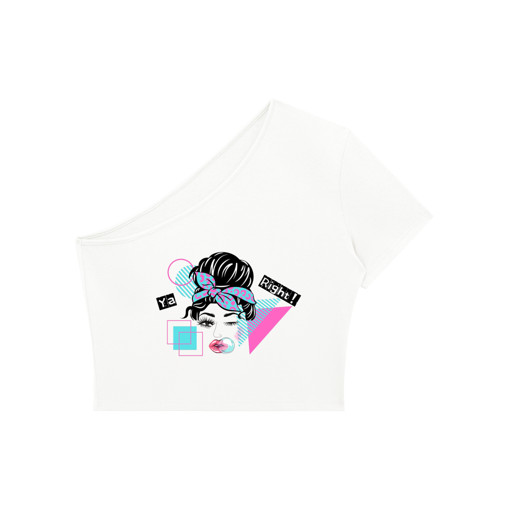 Women's "Yeah Right" One-Shoulder Crop T-Shirt