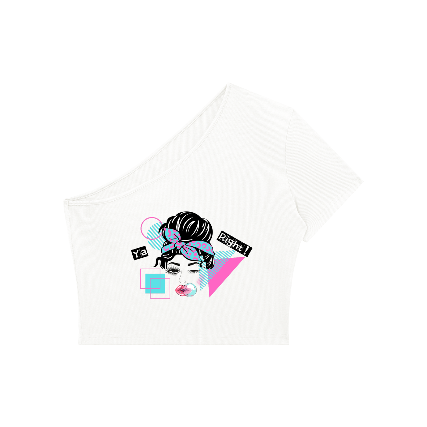 Women's "Yeah Right" One-Shoulder Crop T-Shirt