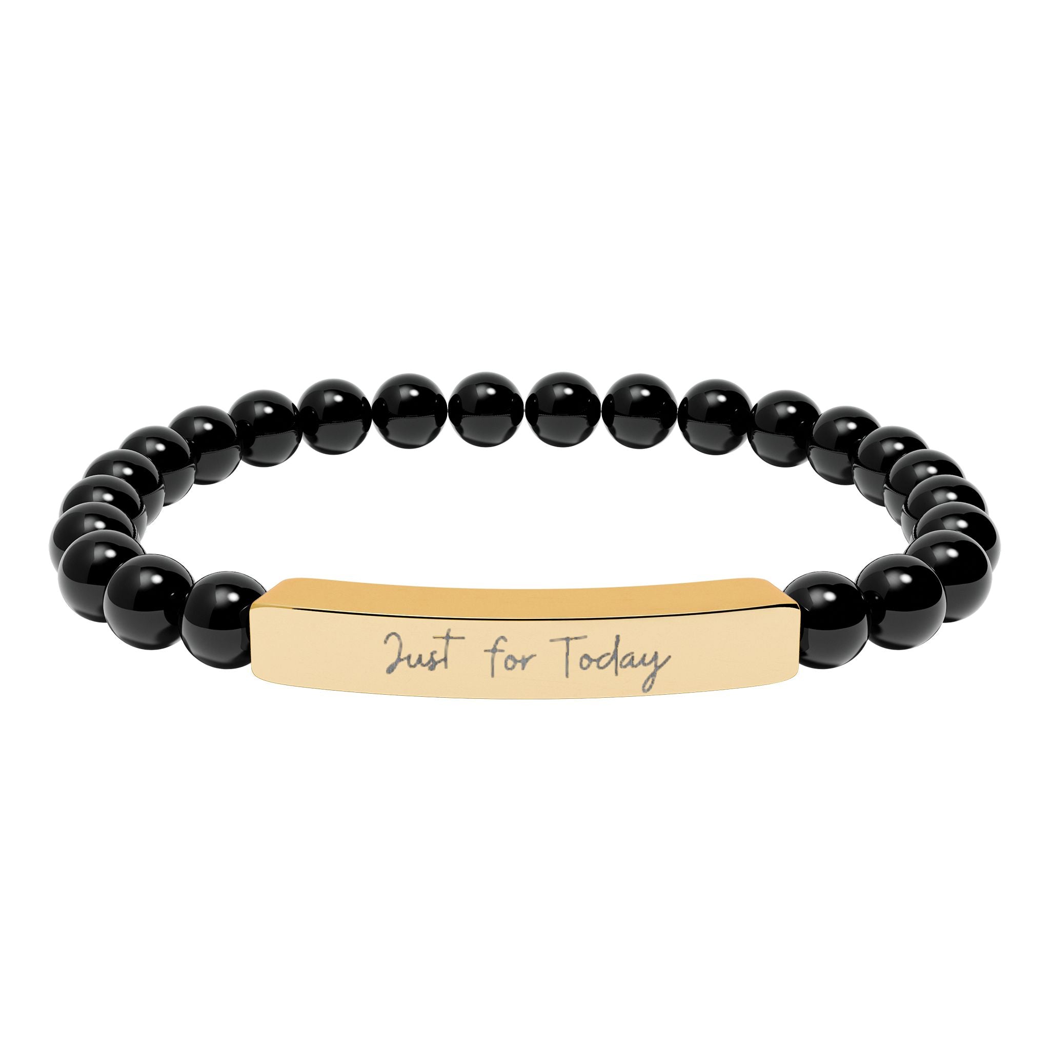 Engraved Natural Stone Bar Bracelet — Stretch Beaded Personalized Jewelry ("Just for Today")