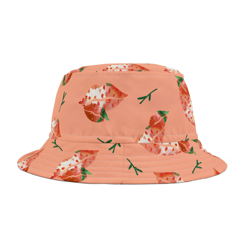 Fun Original Art Strawberry Lips Summer Bucket Hat (See Matching Bag)