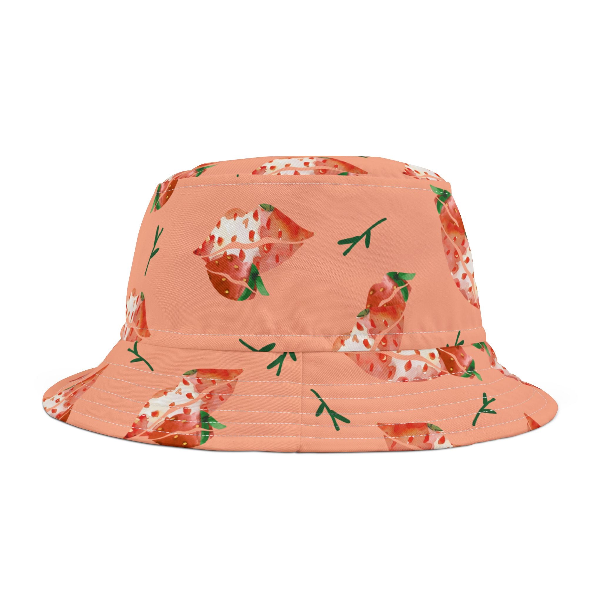 Fun Original Art Strawberry Lips Summer Bucket Hat (See Matching Bag)
